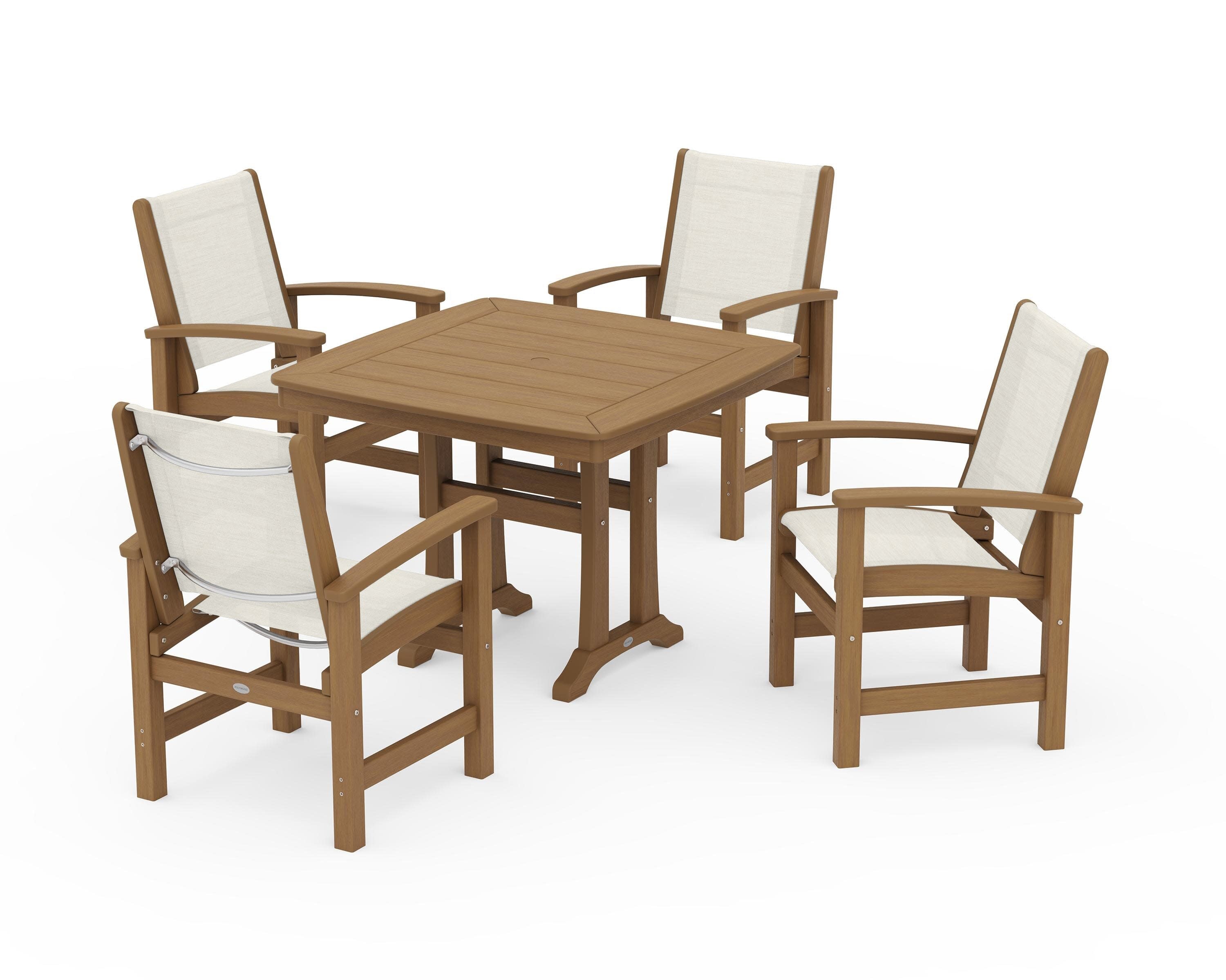 Coastal 5-Piece Dining Set with Trestle Legs in Natural / Parchment Sling