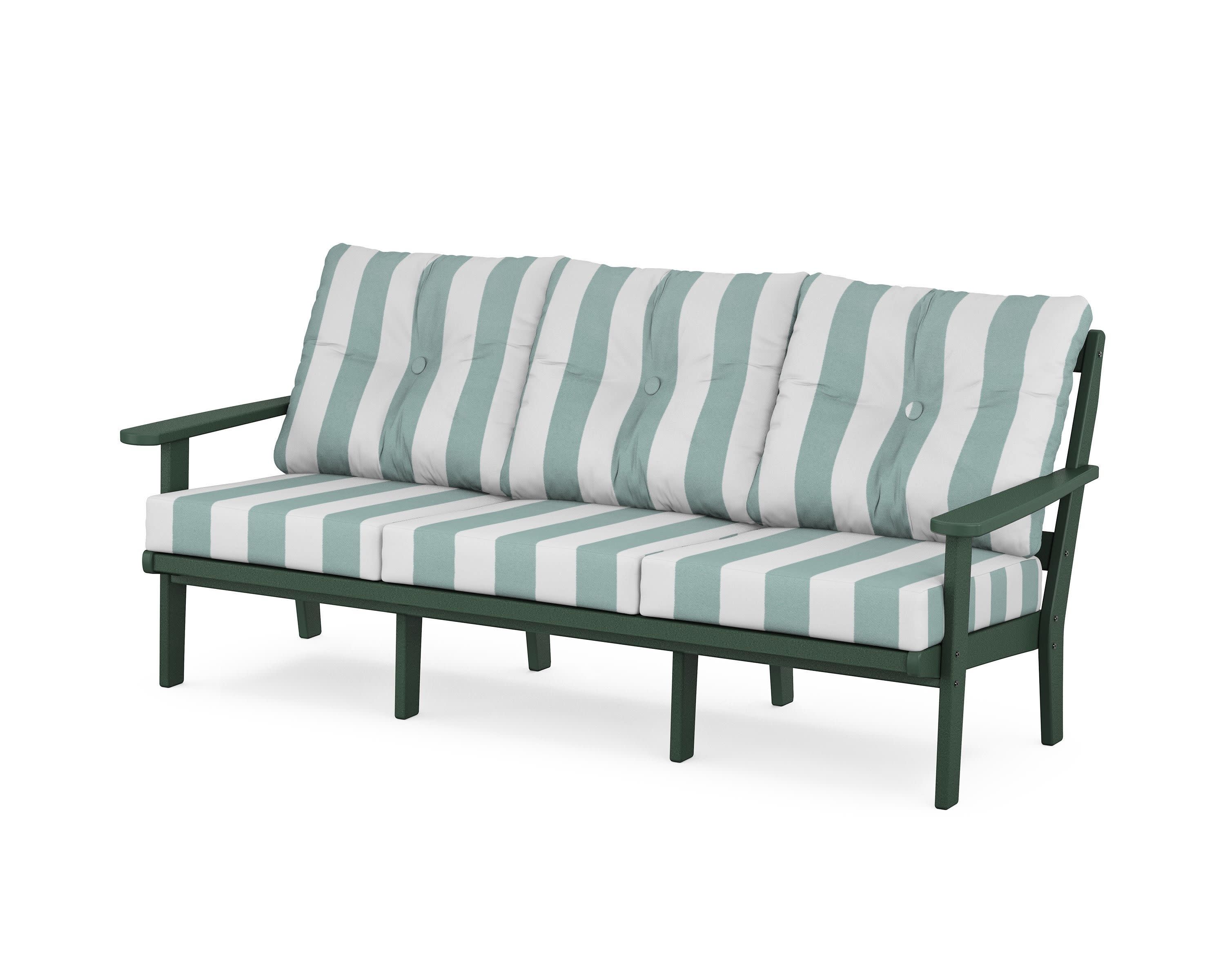 Mission Deep Seating Sofa in Green / Cabana Stripe Glacier Spa
