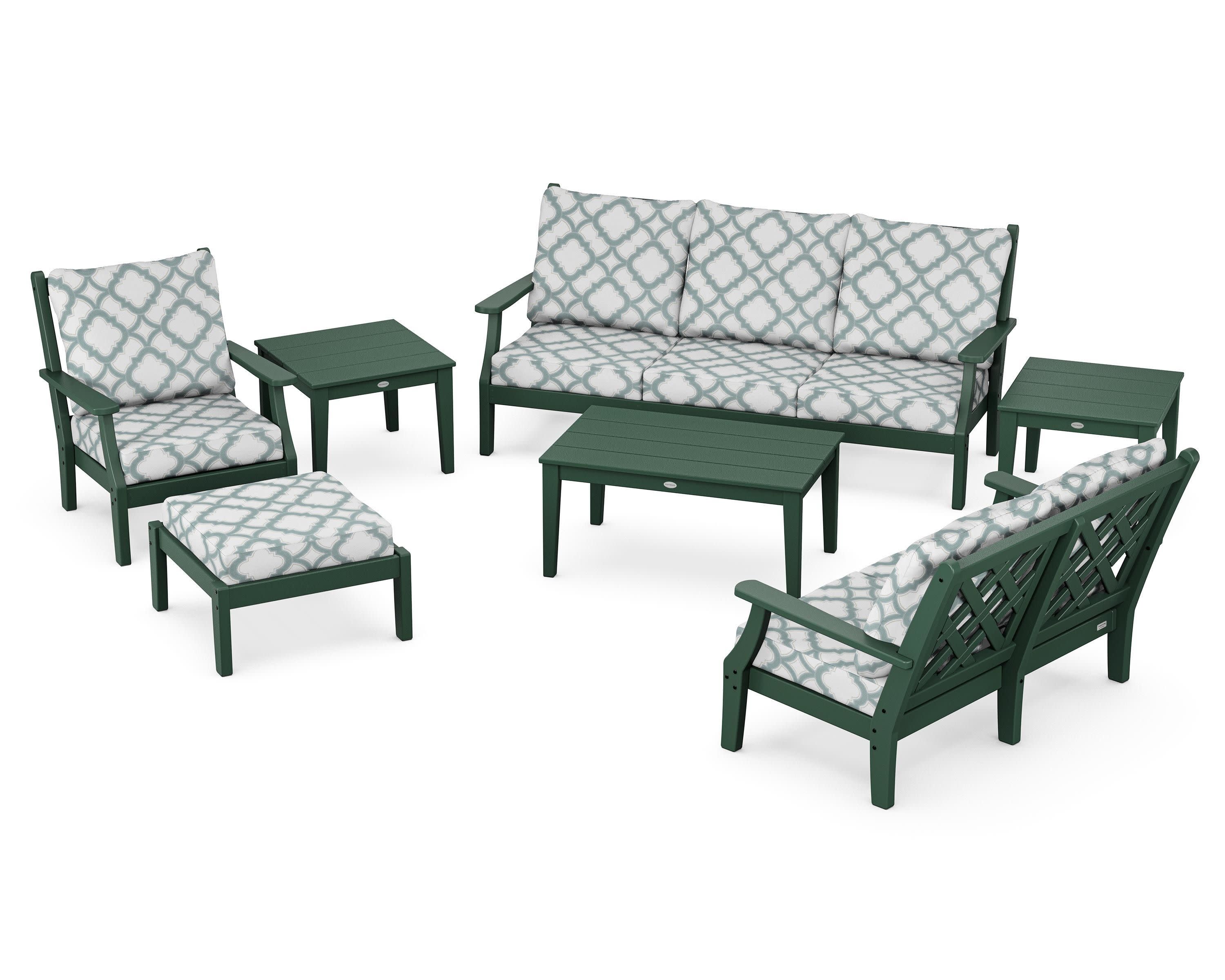 Wovendale 7-Piece Deep Seating Set in Green / Trellis Glacier Spa