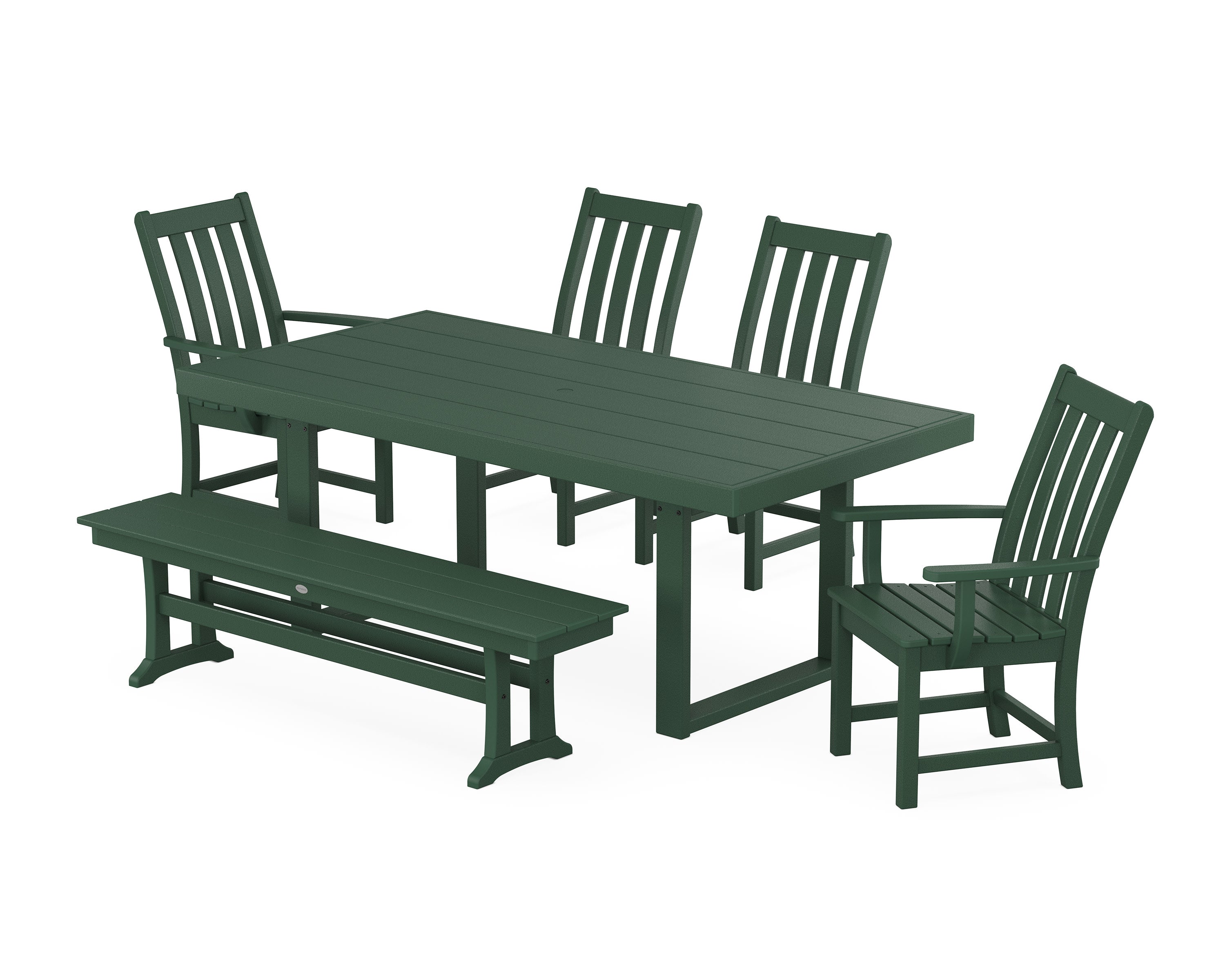 Vineyard 6-Piece Dining Set with Bench in Green