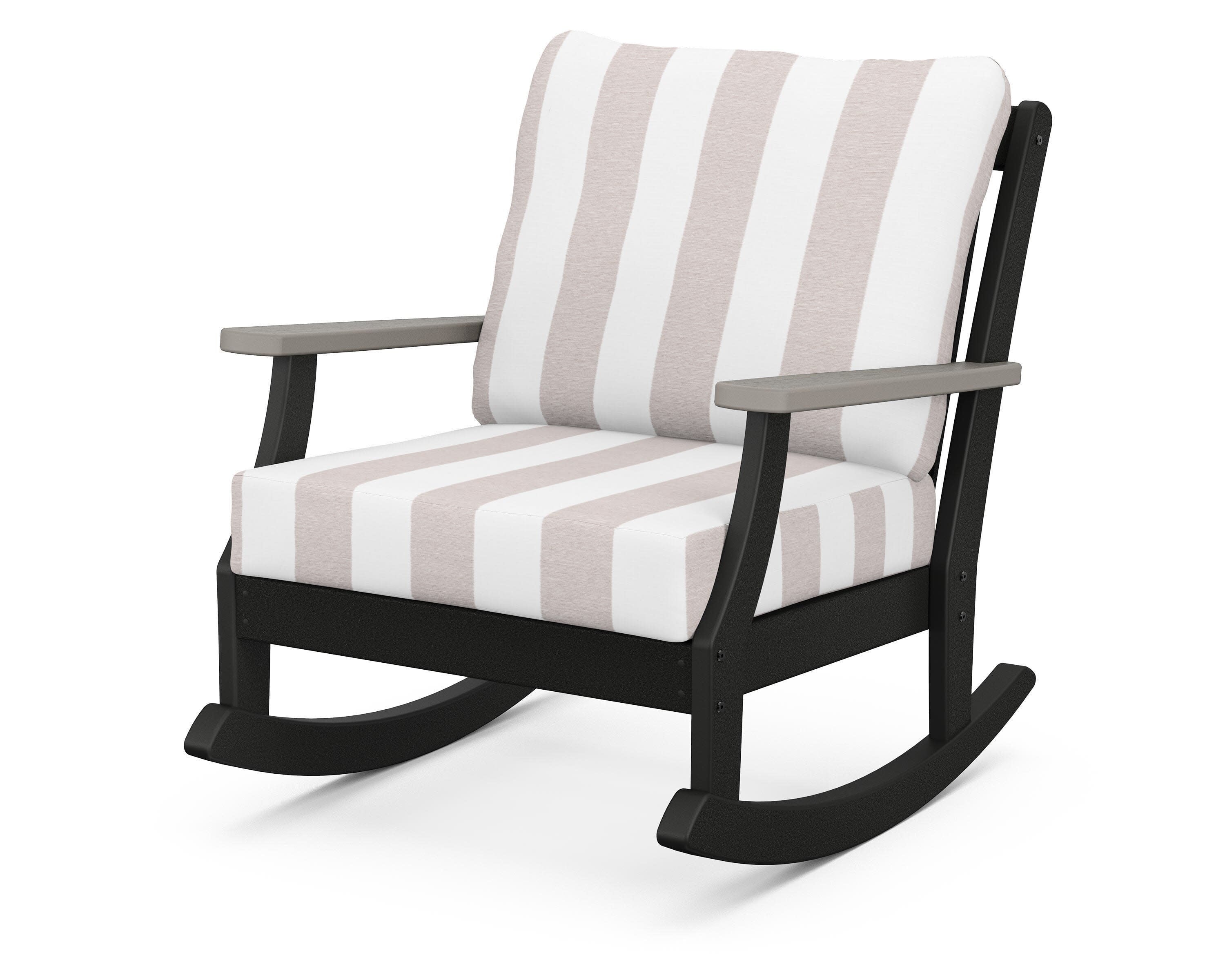 Braxton Deep Seating Rocking Chair in Black / Driftwood / Cabana Stripe Dune Burlap