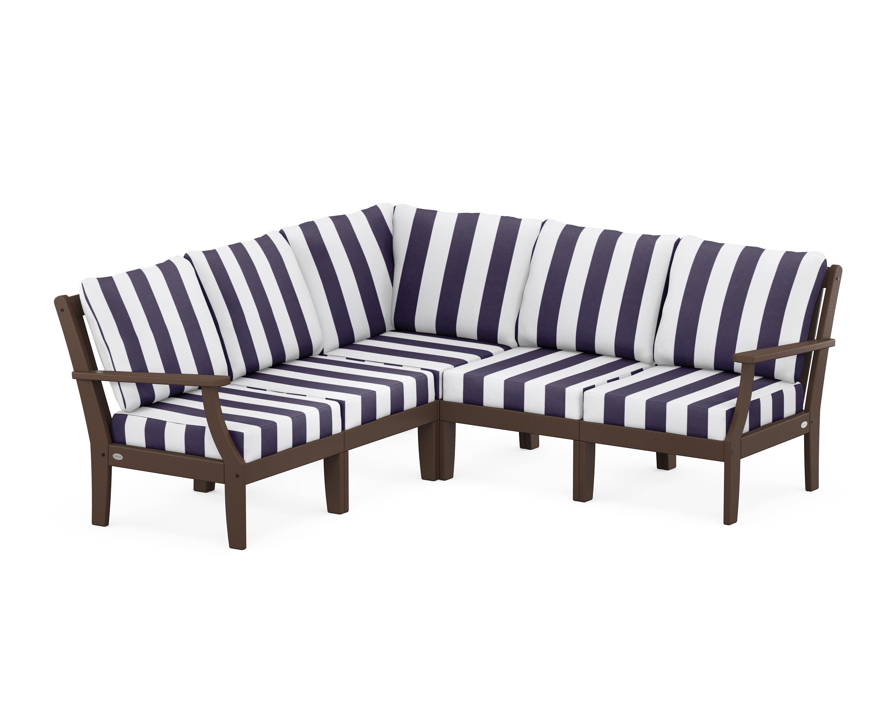 Braxton Modular 5-Piece Deep Seating Set in Mahogany / Cabana Stripe Navy