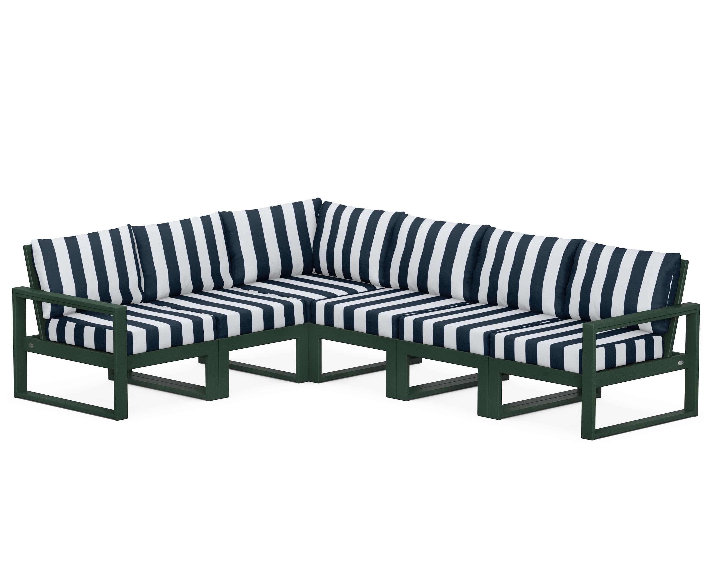 EDGE 6-Piece Modular Deep Seating Set in Green / Cabana Stripe Marine Indigo
