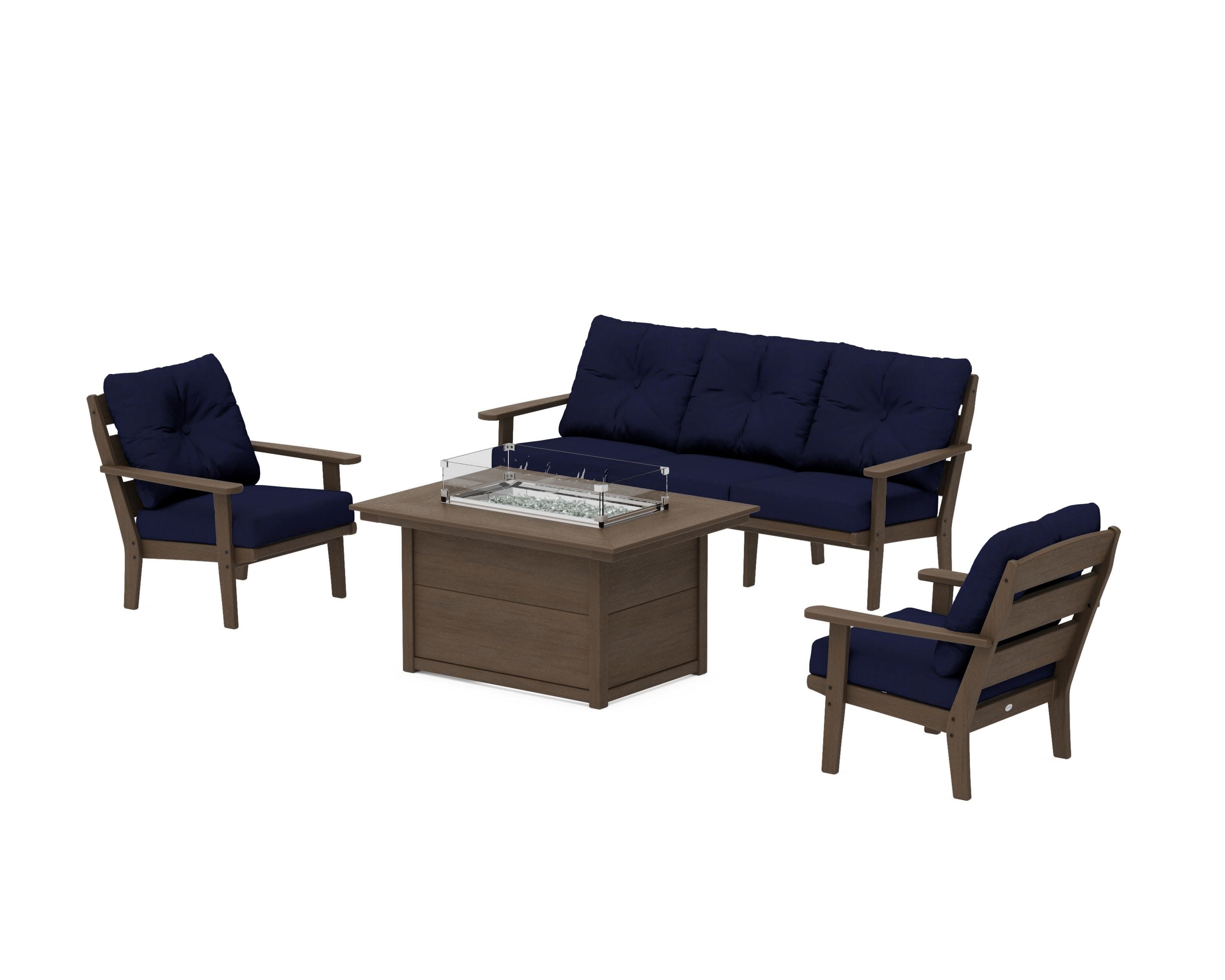 Lakeside Deep Seating Fire Pit Table Set in Kona / Navy