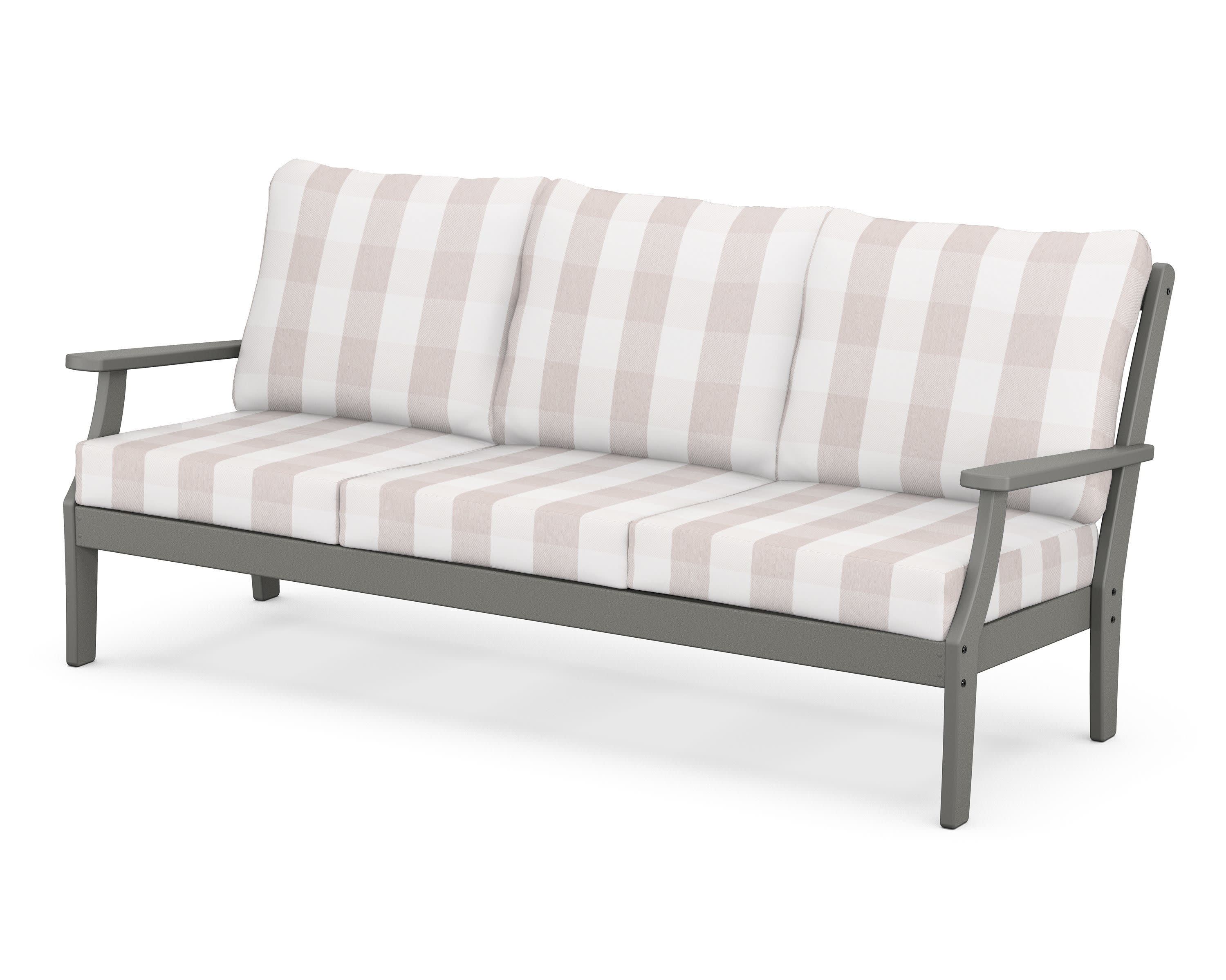 Braxton Deep Seating Sofa in Slate Grey / Buffalo Plaid Dune Burlap