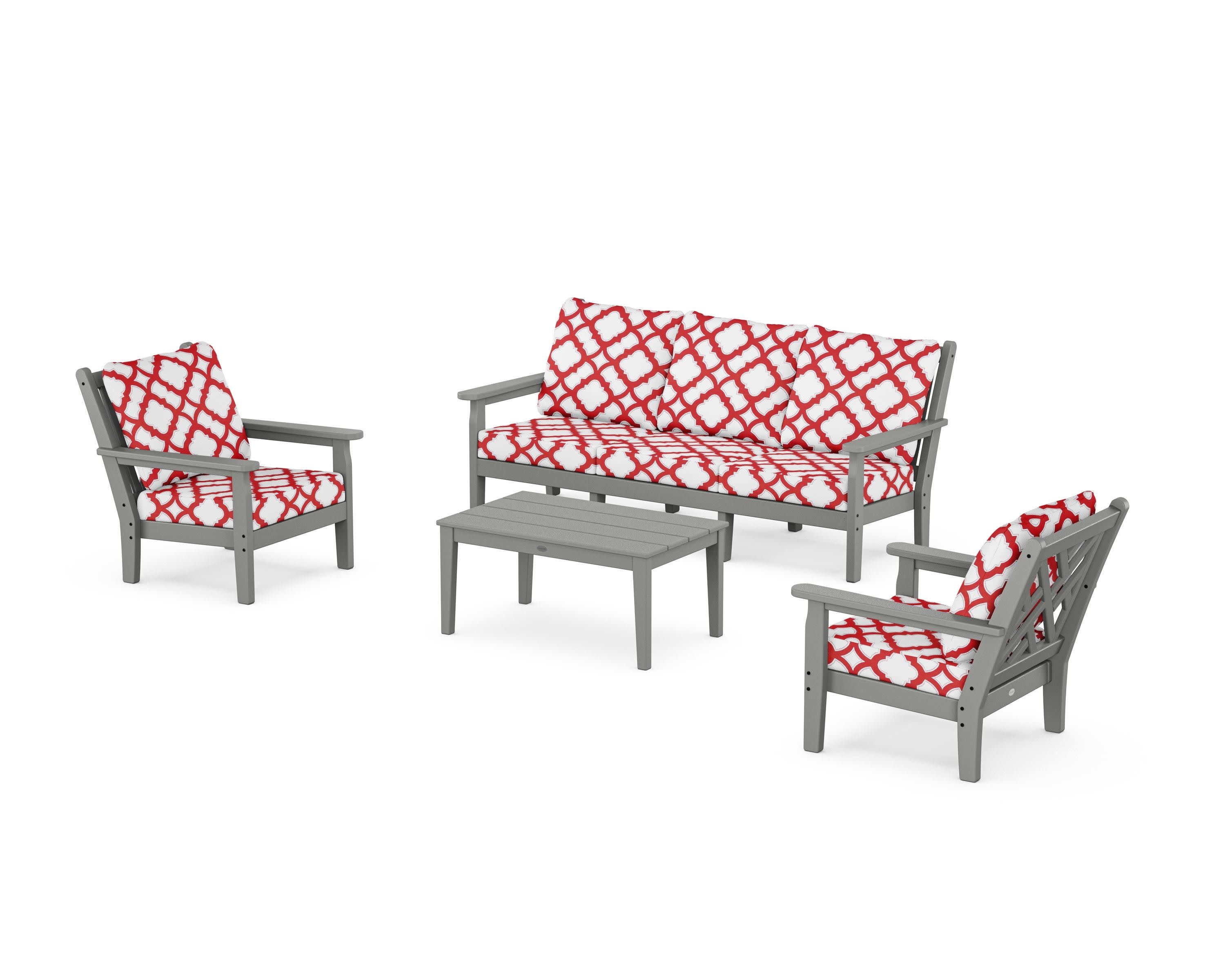 Chippendale 4-Piece Deep Seating Set with Sofa in Slate Grey / Trellis Crimson