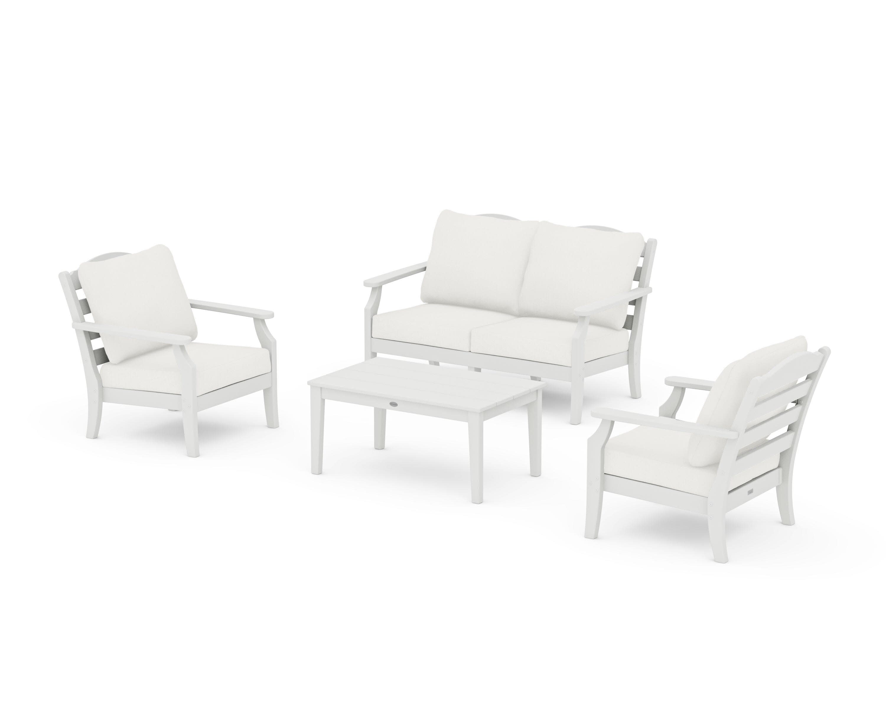 Savannah 4-Piece Deep Seating Set with Loveseat in Vintage White / Natural Linen