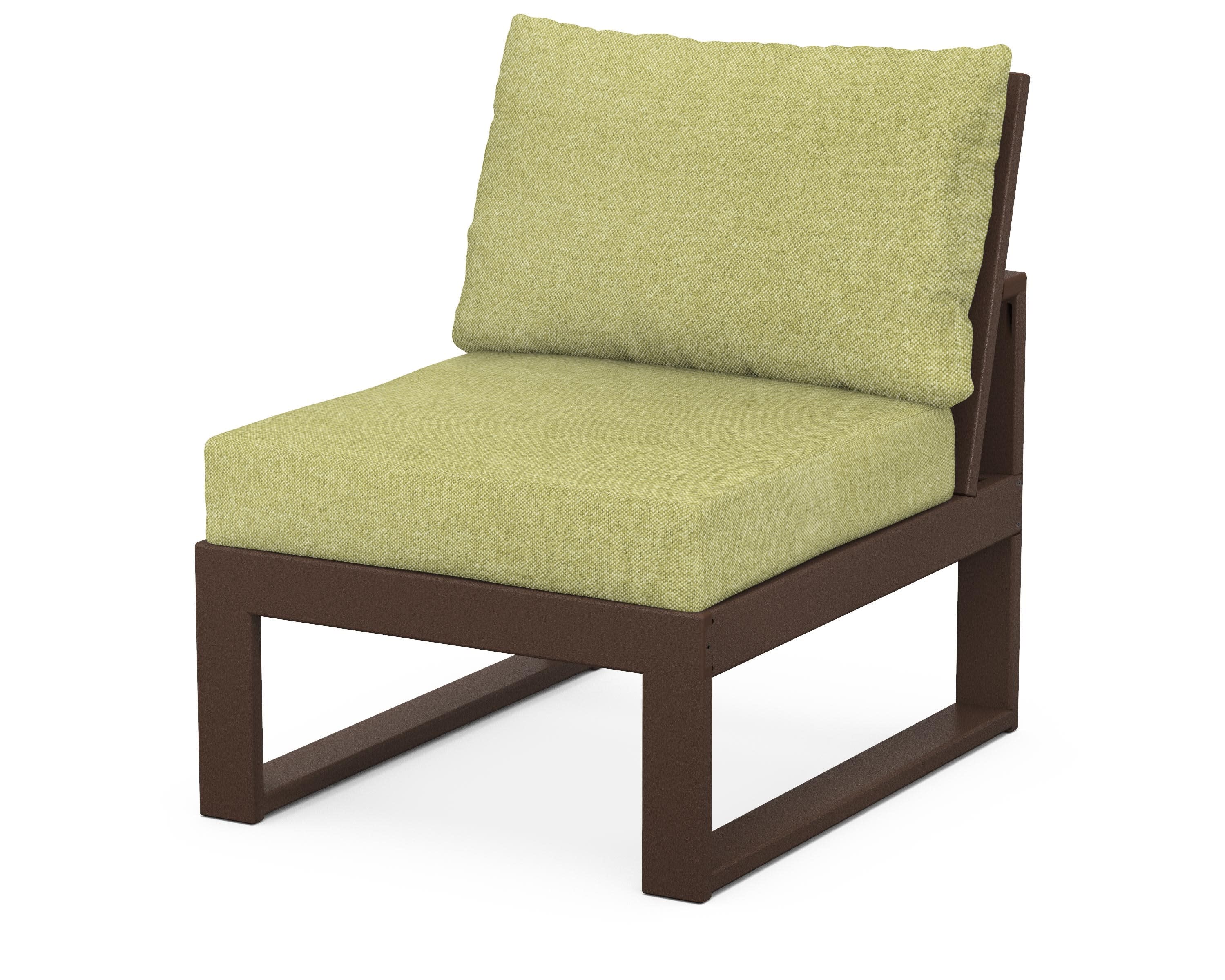 Modular Armless Chair in Mahogany / Chartreuse Boucle