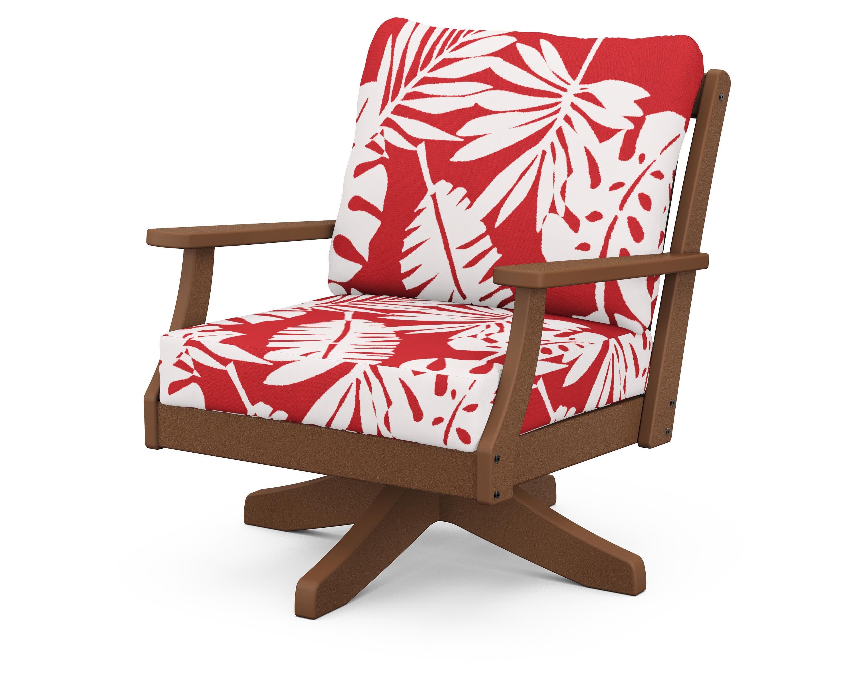Braxton Deep Seating Swivel Chair in Teak / Leaf Crimson
