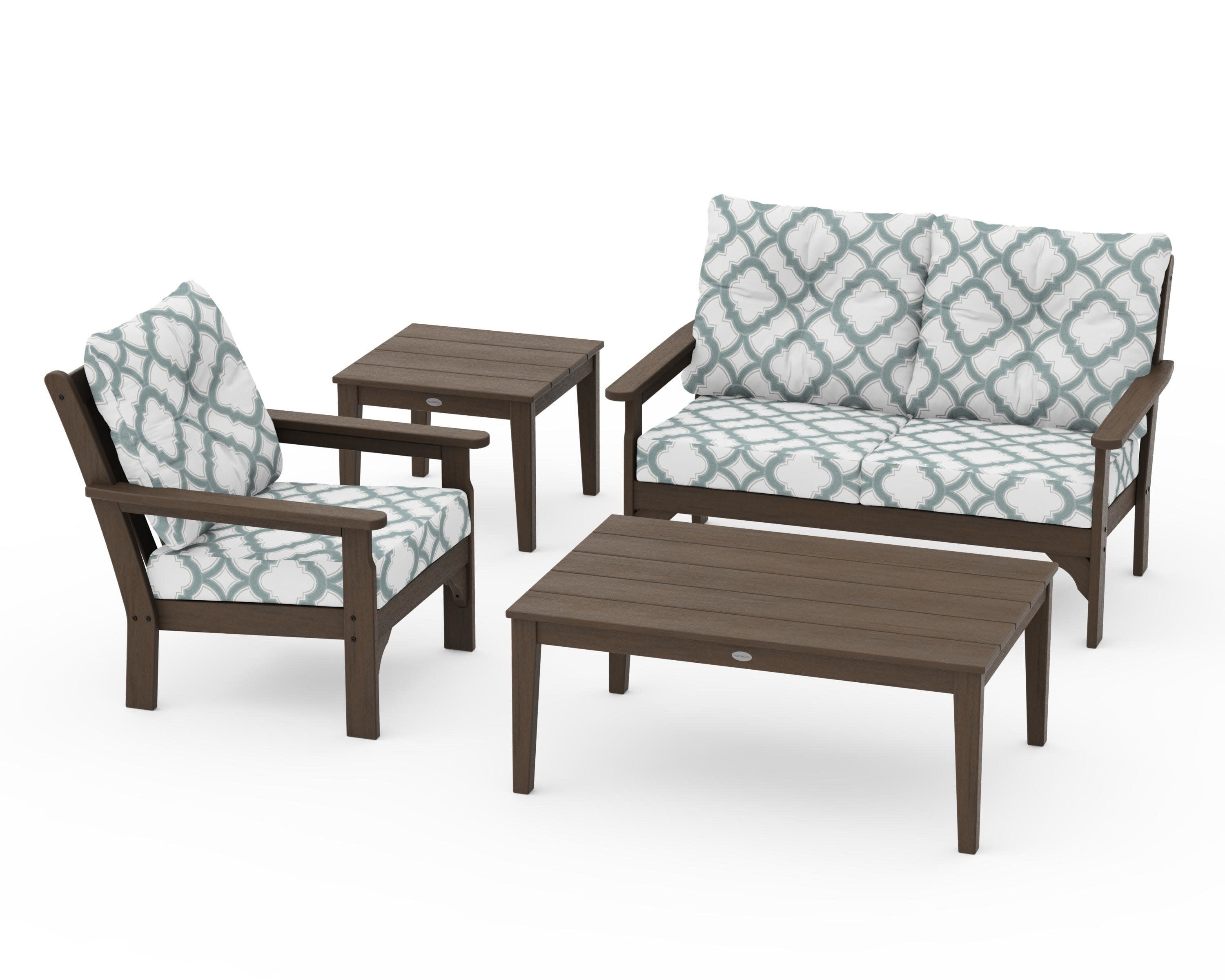 Vineyard 4-Piece Deep Seating Set in Kona / Trellis Glacier Spa