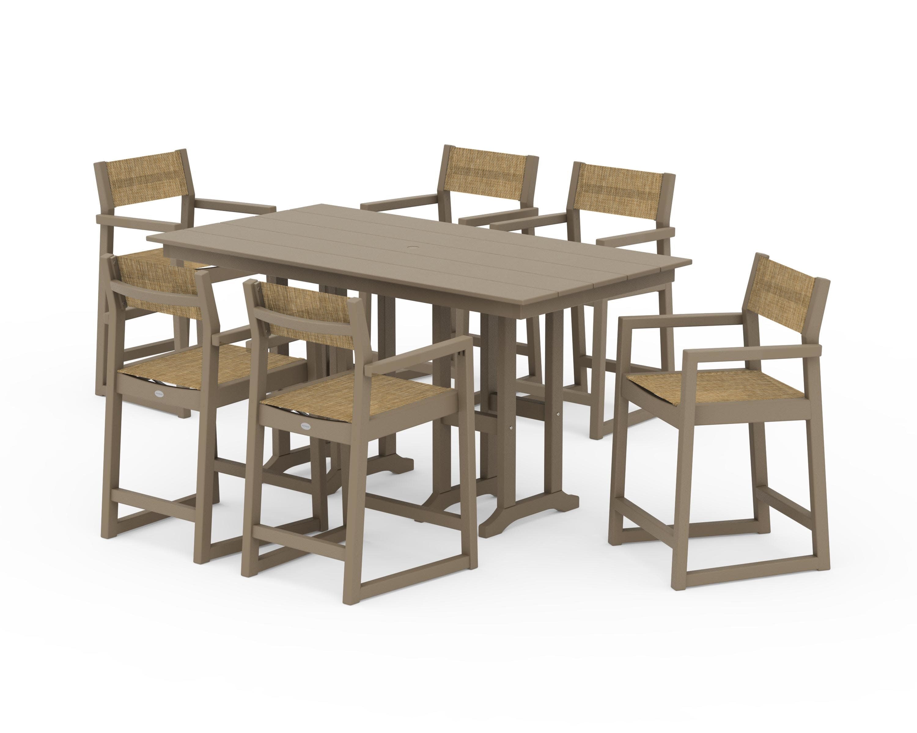 EDGE Sling Arm Chair 7-Piece Farmhouse Counter Set in Vintage Sahara / Burlap Sling