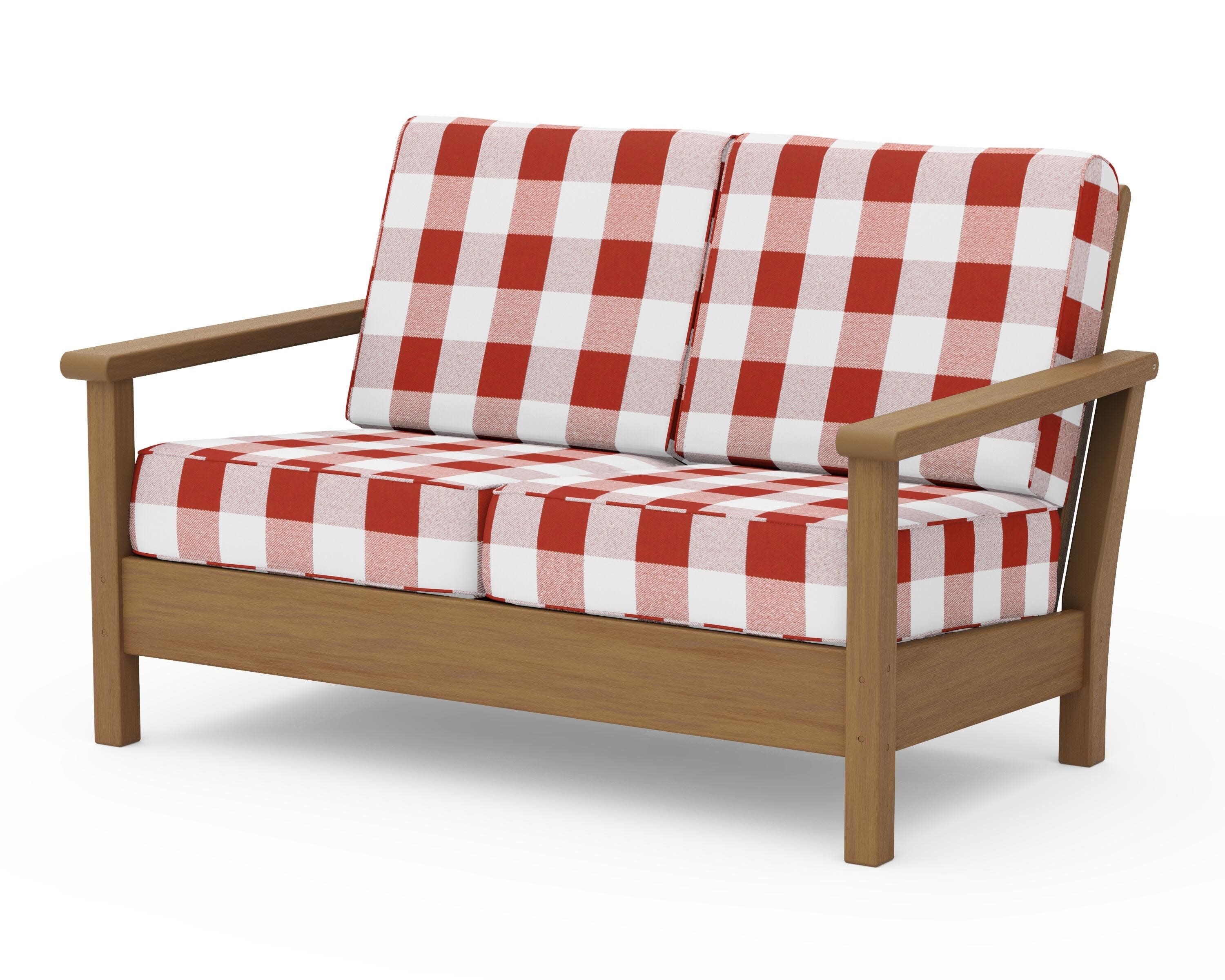 Harbour Deep Seating Loveseat in Natural / Buffalo Plaid Crimson