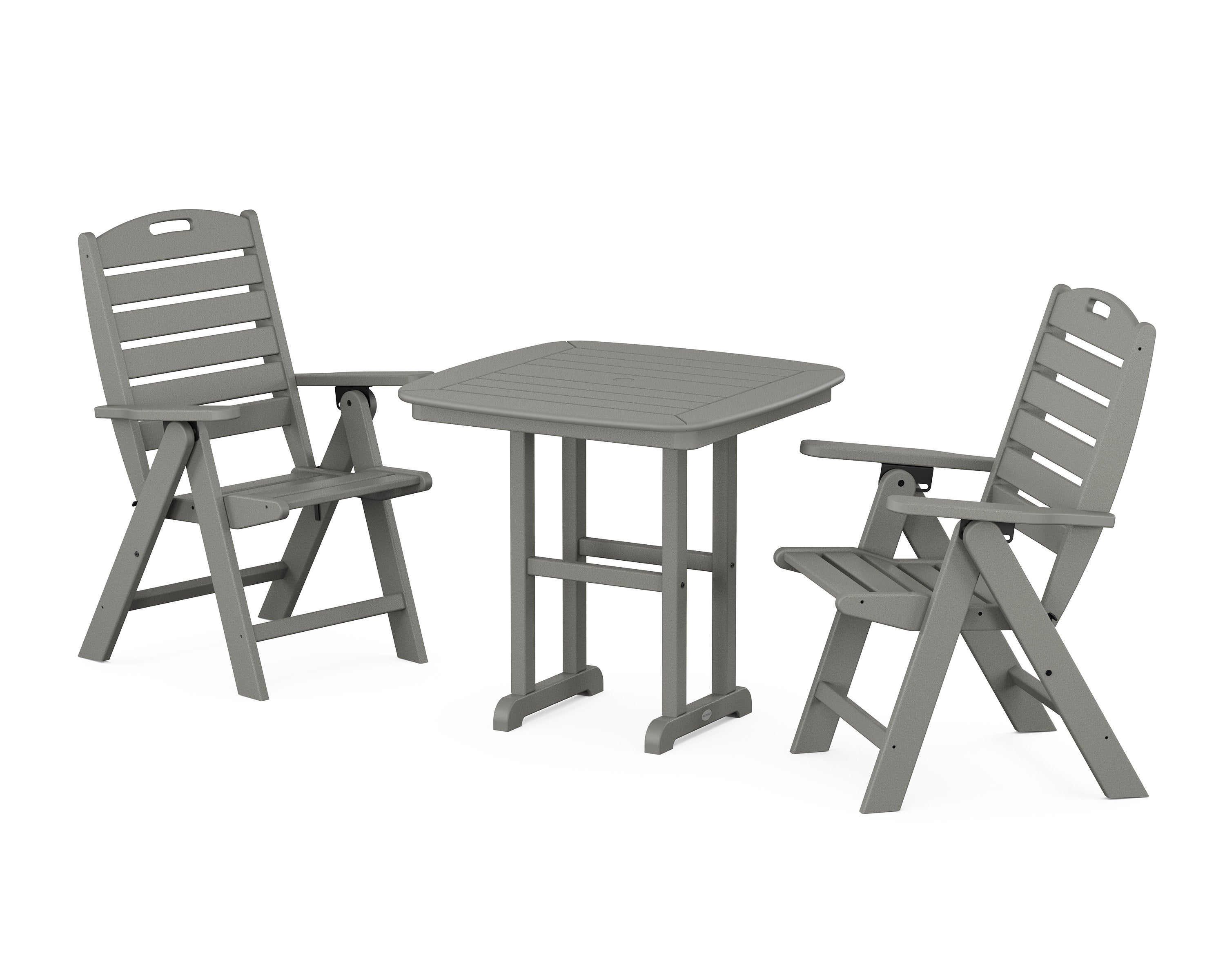 Nautical Folding Highback Chair 3-Piece Dining Set in Slate Grey
