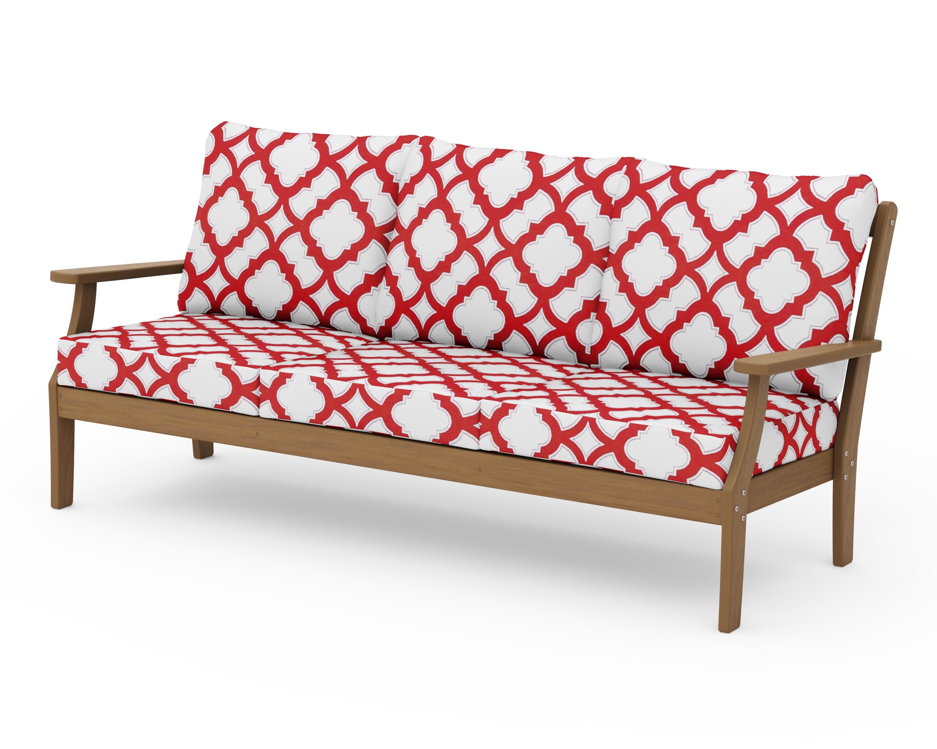 Braxton Deep Seating Sofa in Natural / Trellis Crimson