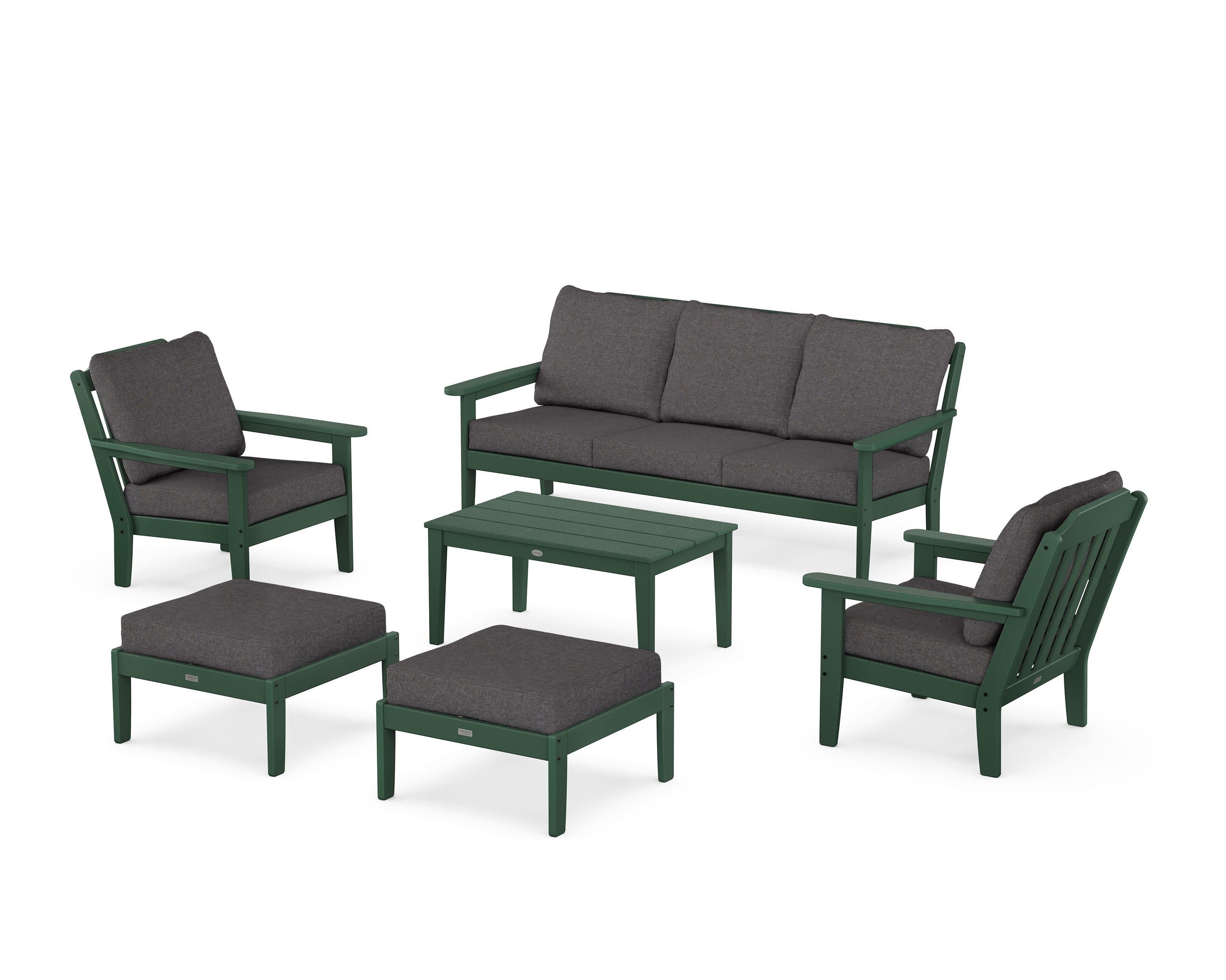 Cottage 6-Piece Lounge Sofa Set in Green / Ash Charcoal