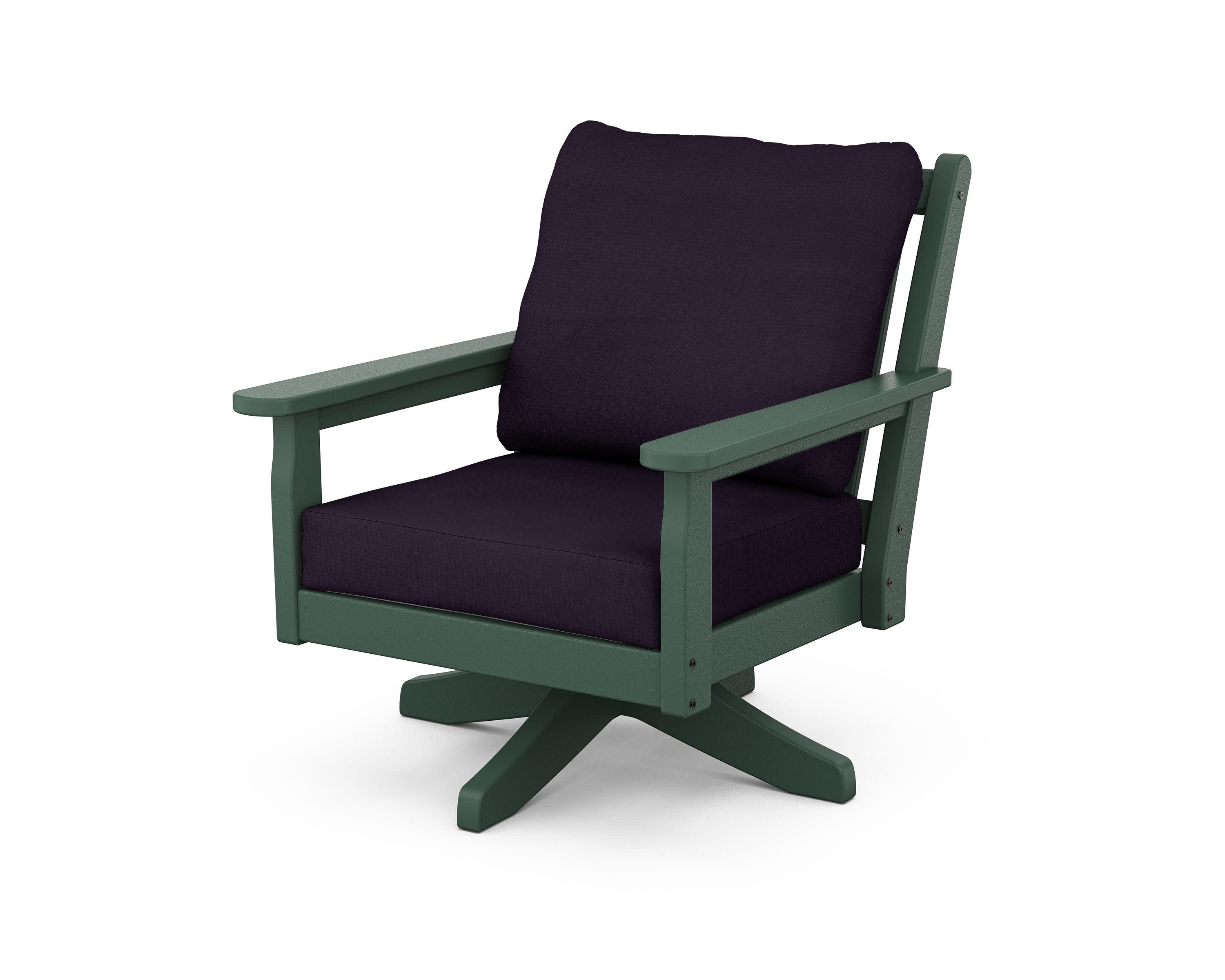 Chippendale Deep Seating Swivel Chair in Green / Navy Linen