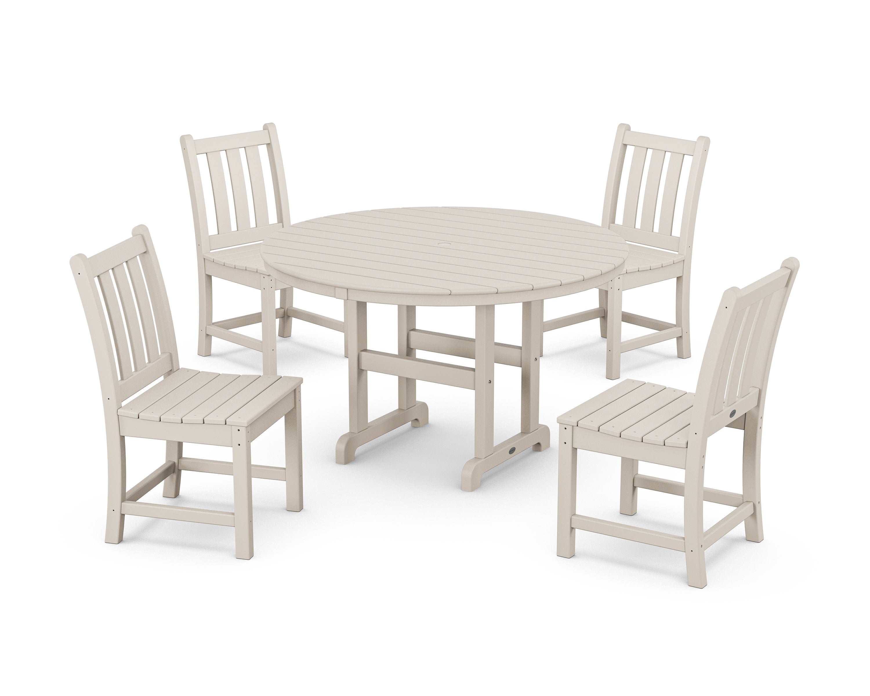 Traditional Garden Side Chair 5-Piece Round Farmhouse Dining Set in Sand