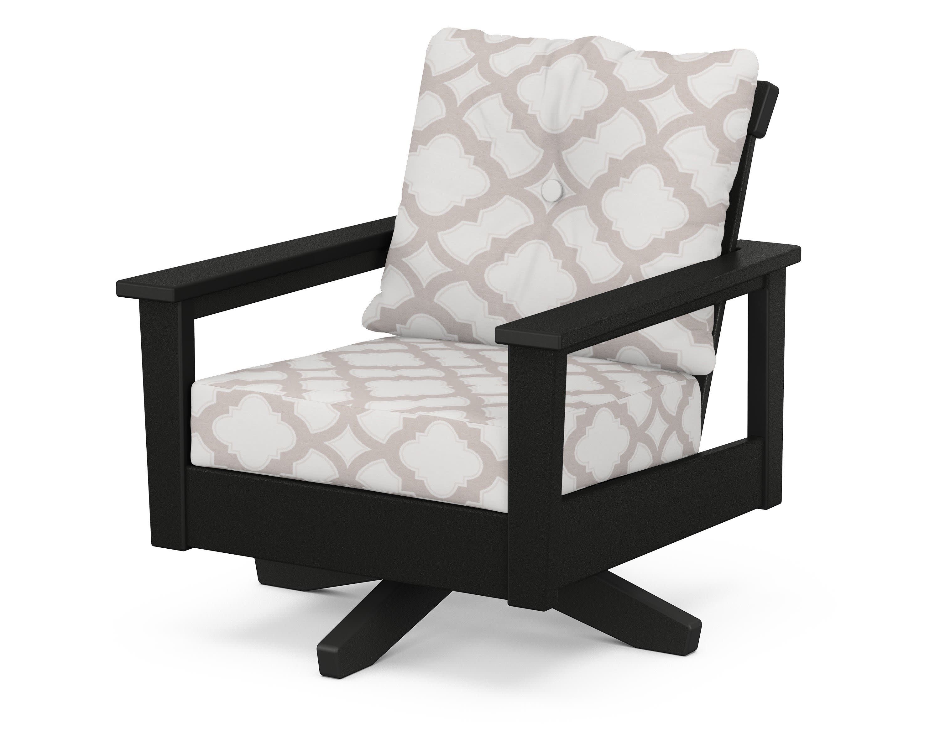 Prescott Deep Seating Swivel Chair in Black / Trellis Dune Burlap