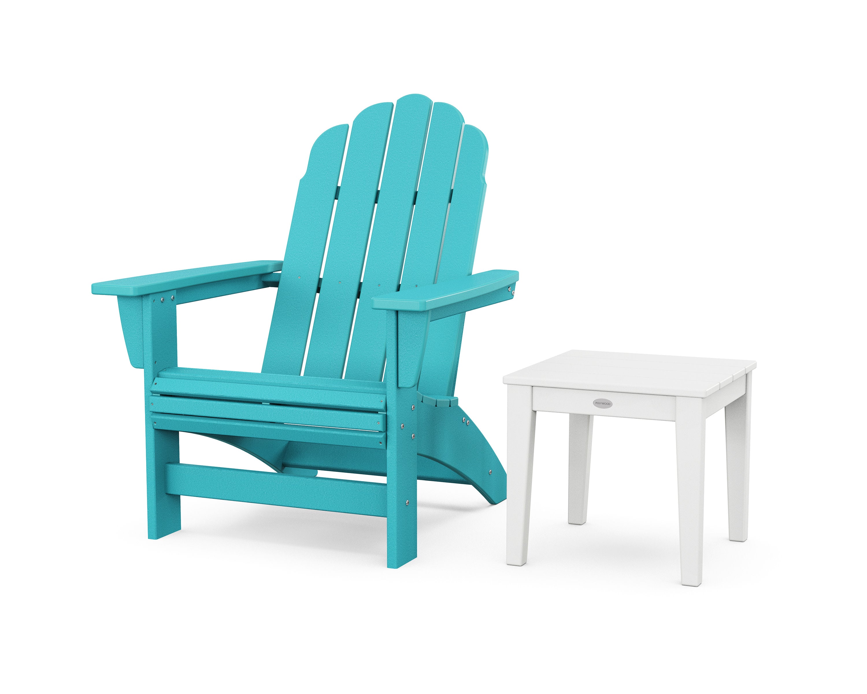Vineyard Grand Adirondack Chair with Side Table in Aruba / White