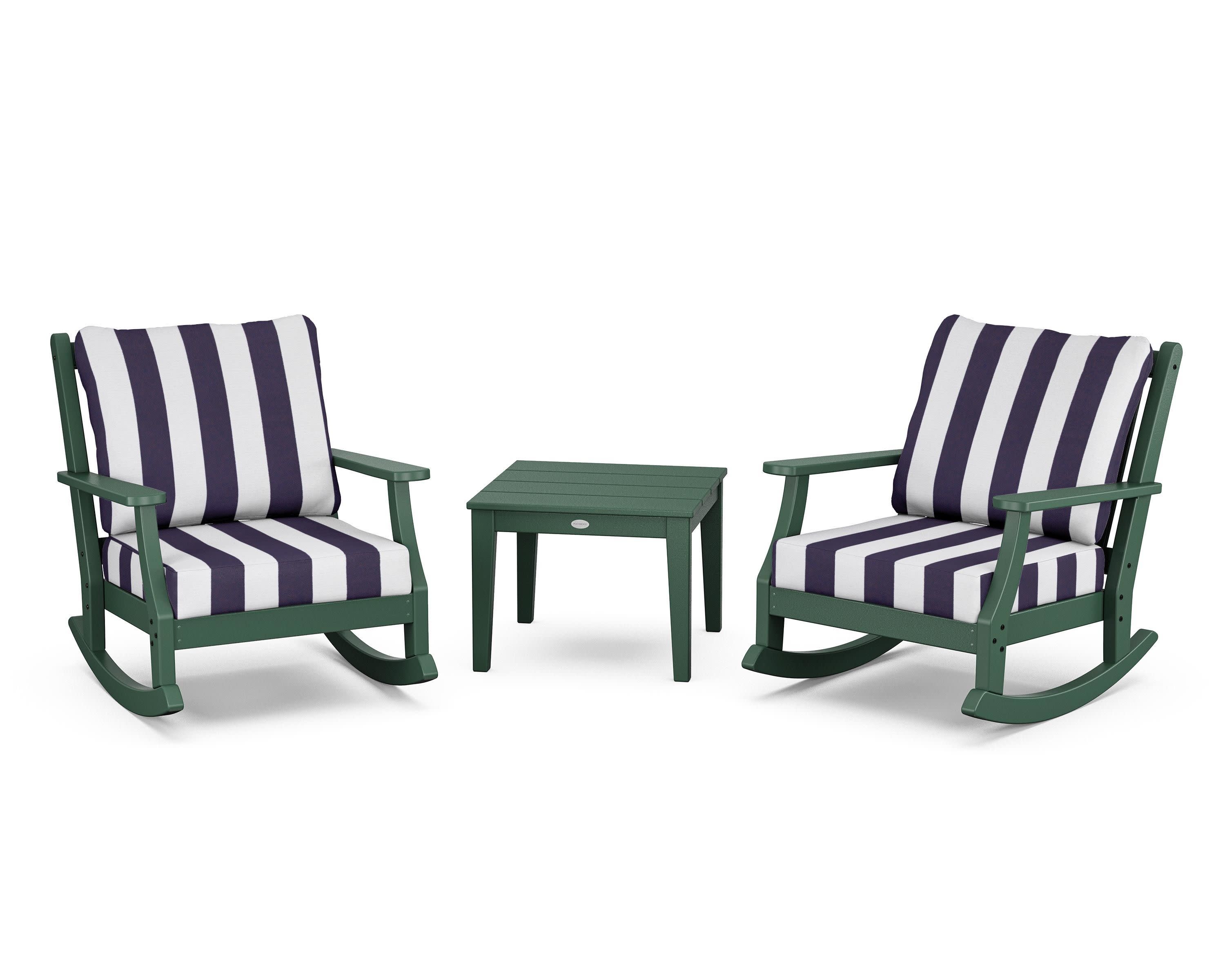 Wovendale 3-Piece Deep Seating Rocker Set in Green / Cabana Stripe Navy