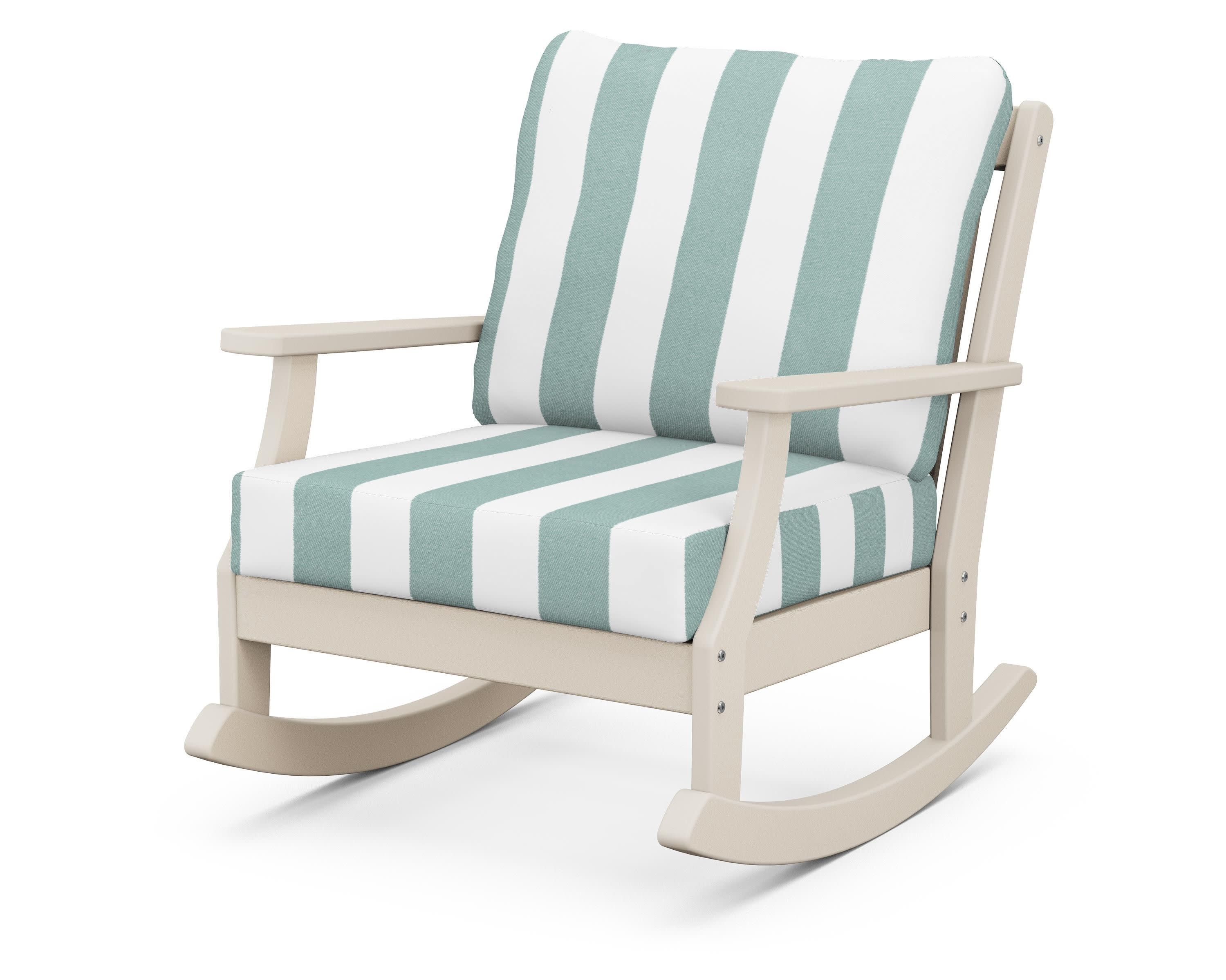 Braxton Deep Seating Rocking Chair in Sand / Cabana Stripe Glacier Spa