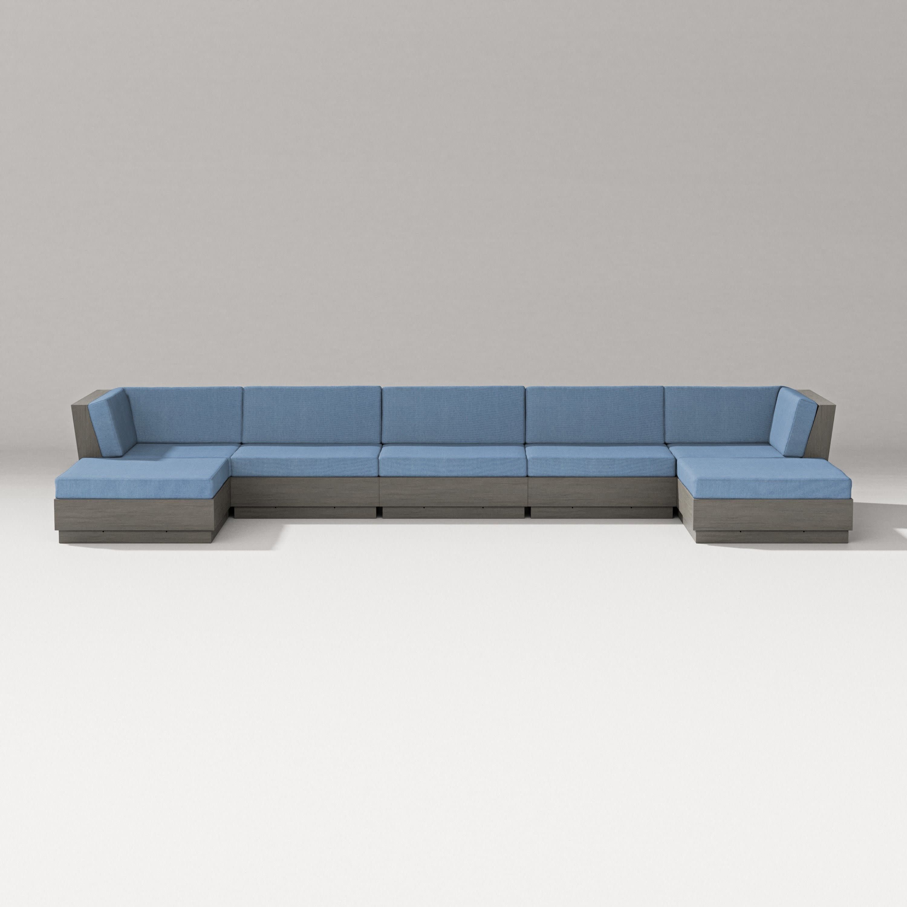 Elevate 7-Piece Double Chaise Sectional in Driftwood / Sky Blue