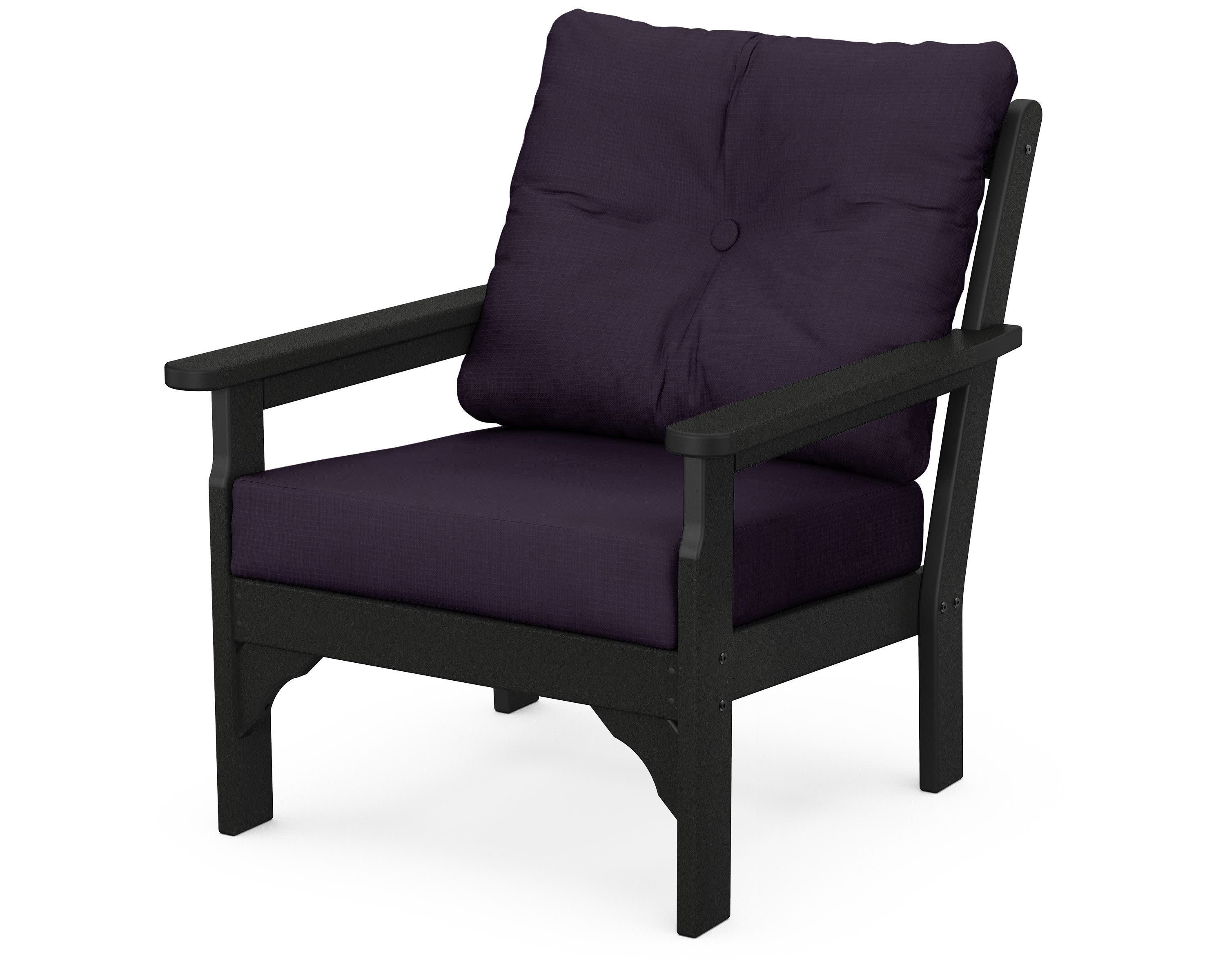Vineyard Deep Seating Chair in Black / Navy Linen