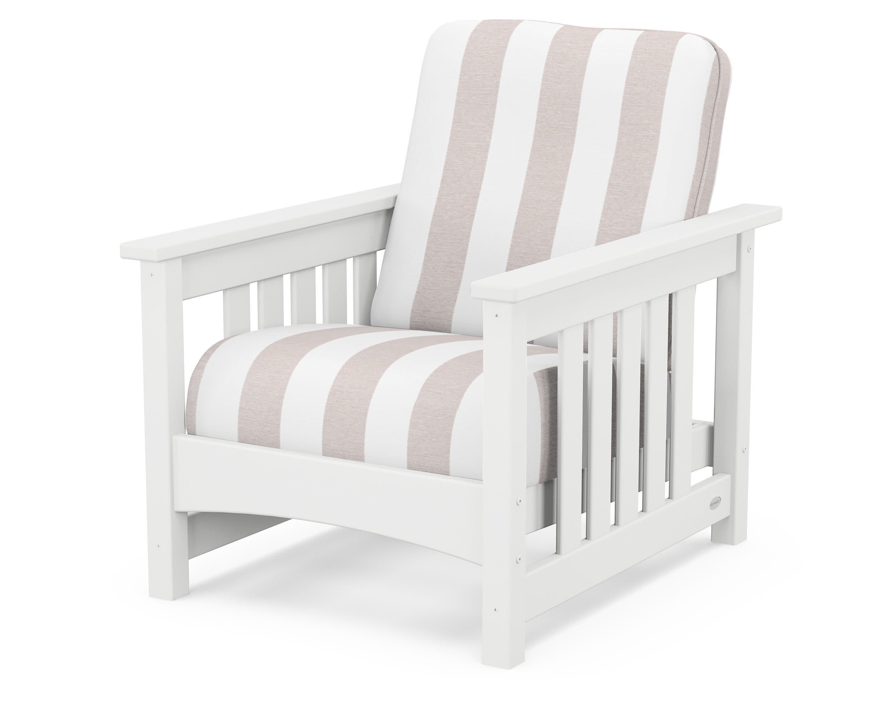 Club Mission Chair in White / Cabana Stripe Dune Burlap