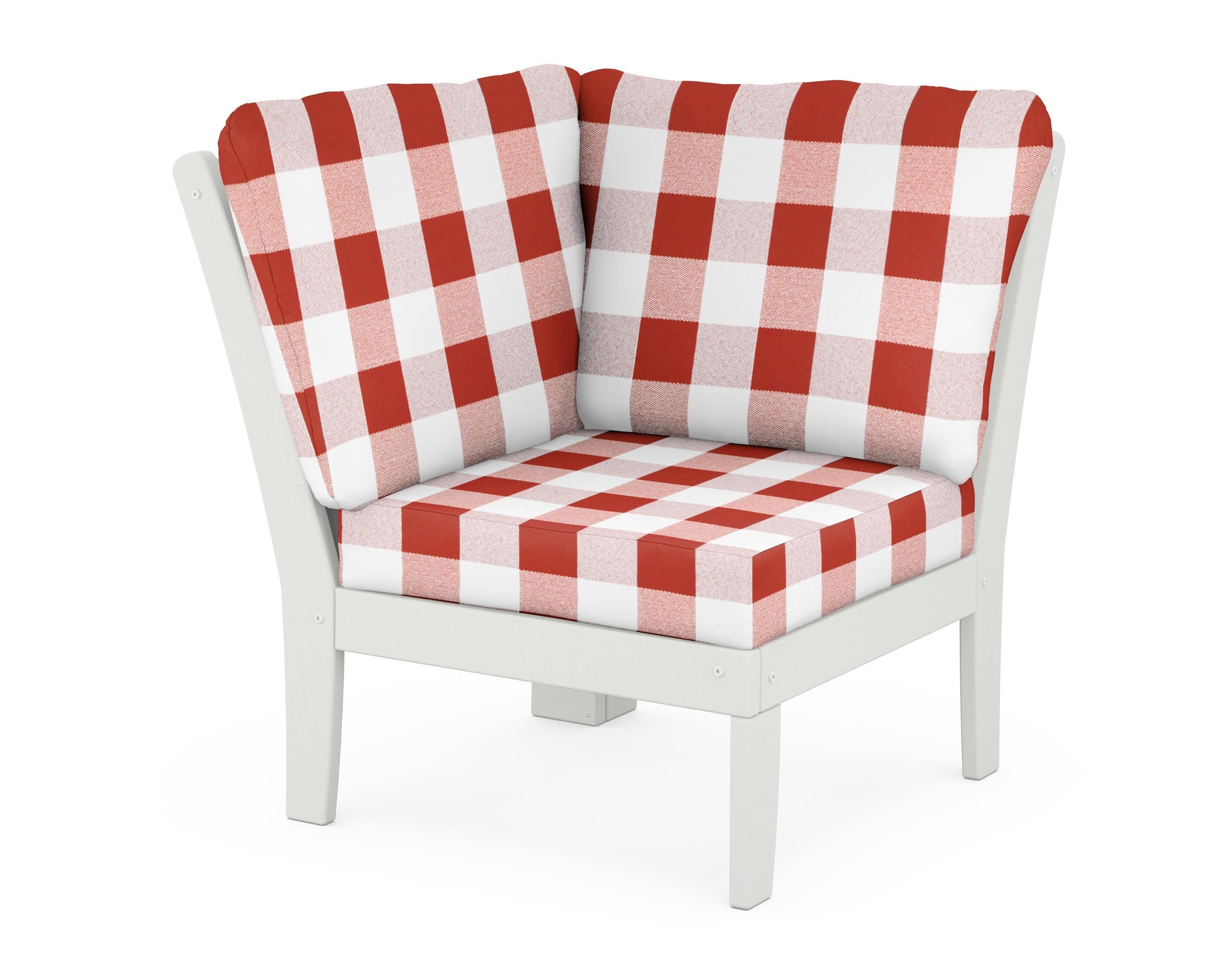 Braxton Modular Corner Chair in Vintage White / Buffalo Plaid Crimson