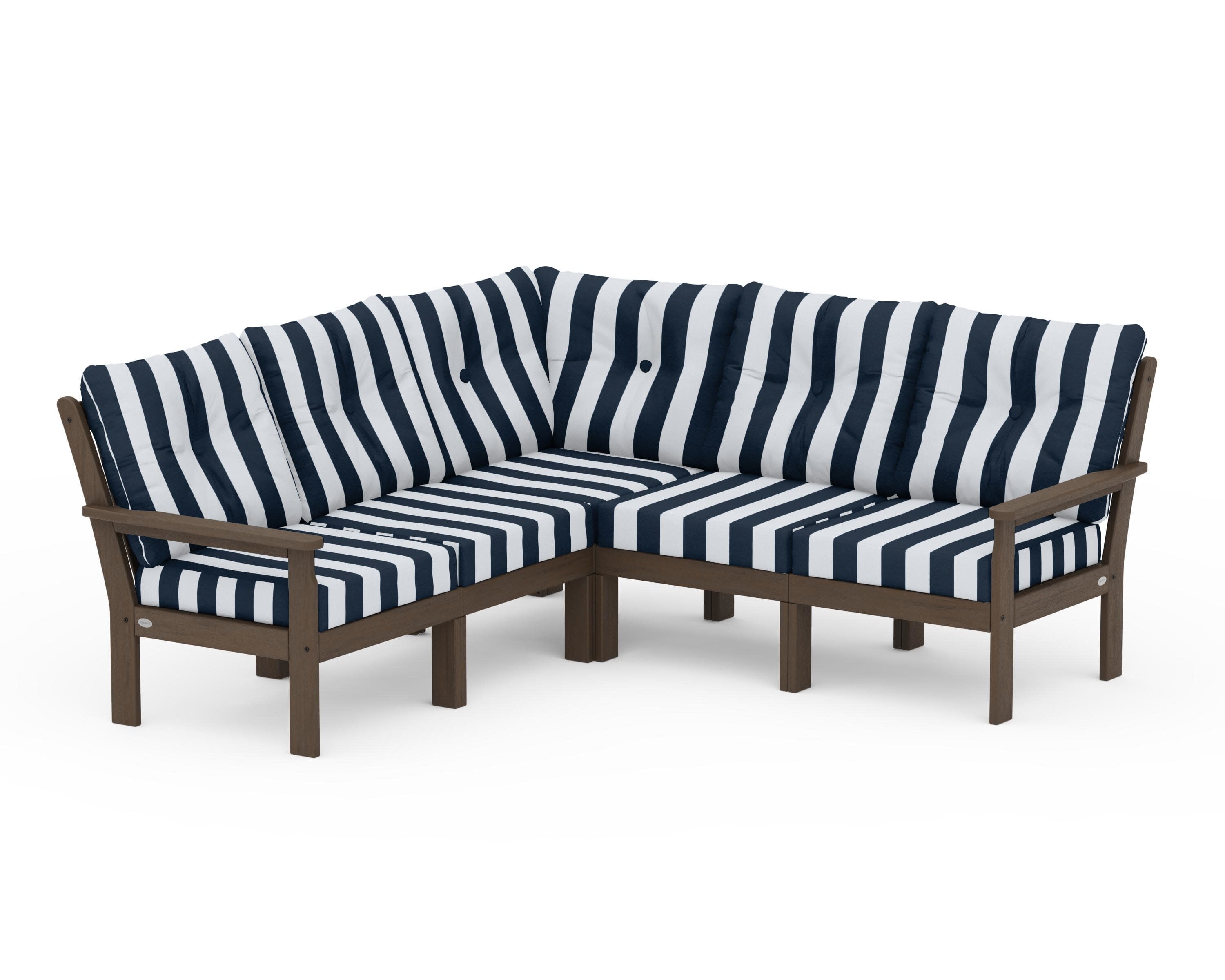 Vineyard 5-Piece Sectional in Kona / Cabana Stripe Marine Indigo