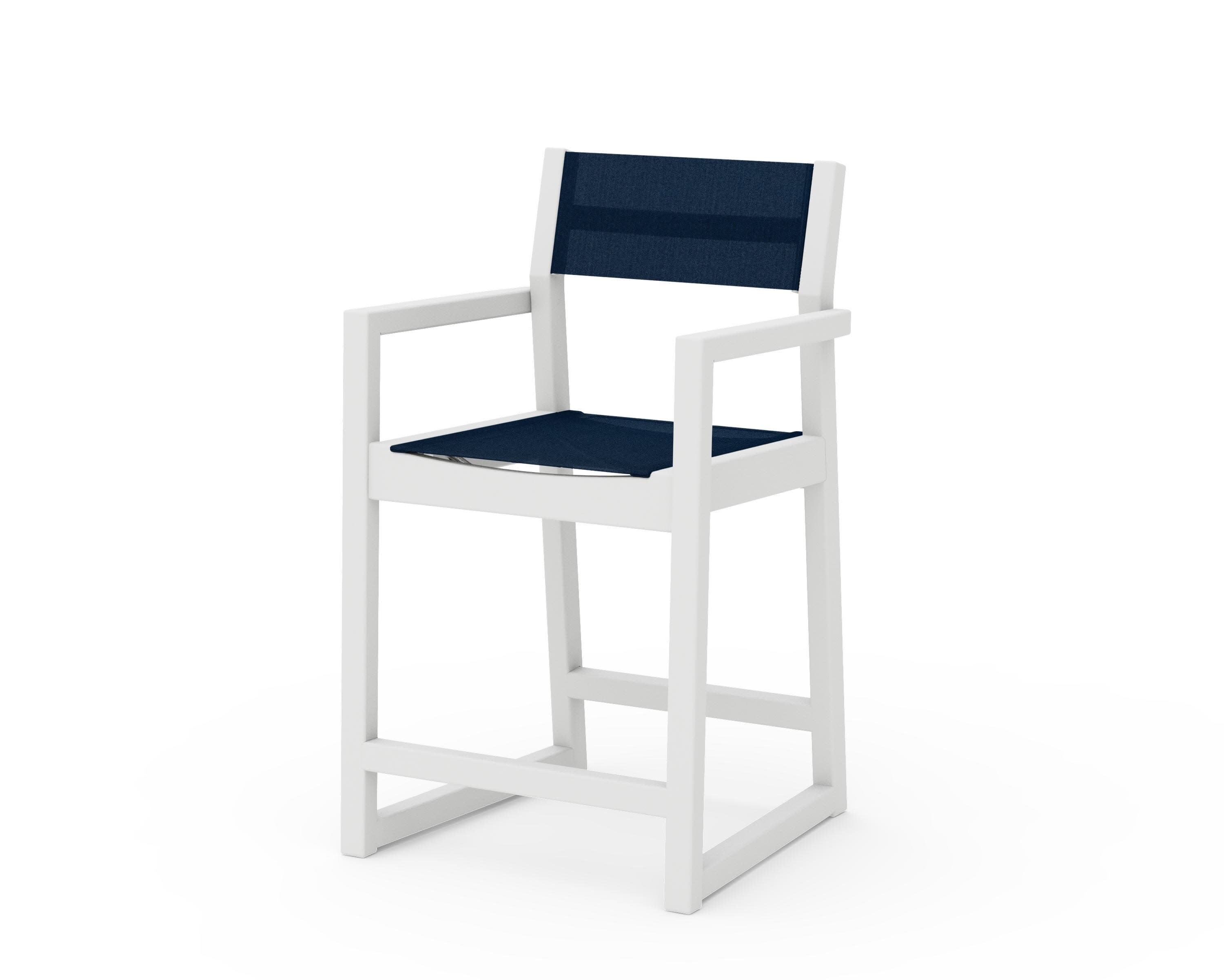 EDGE Sling Counter Arm Chair in White / Navy Blue Sling
