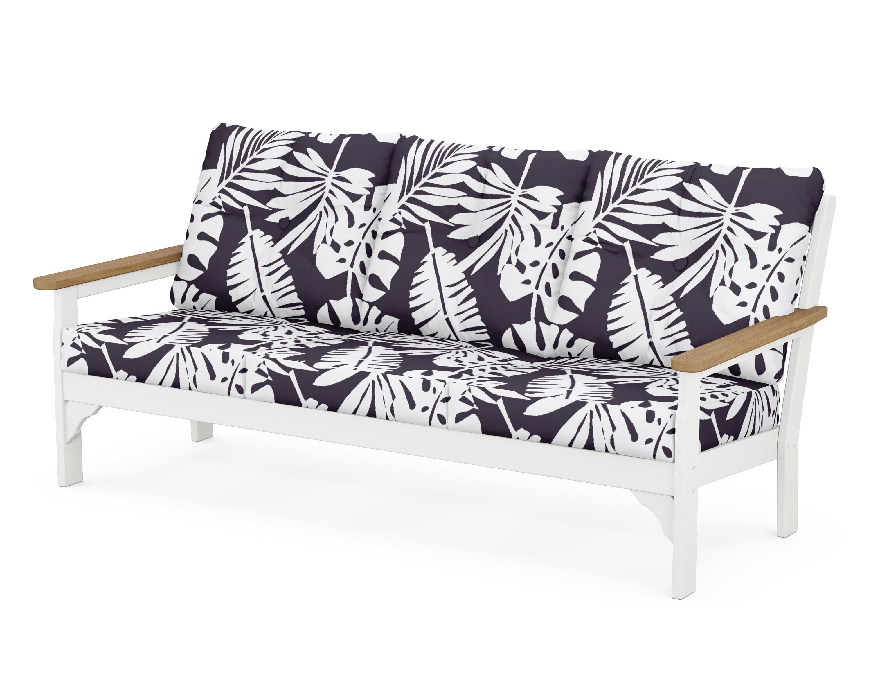 Vineyard Deep Seating Sofa in White / Natural / Leaf Navy