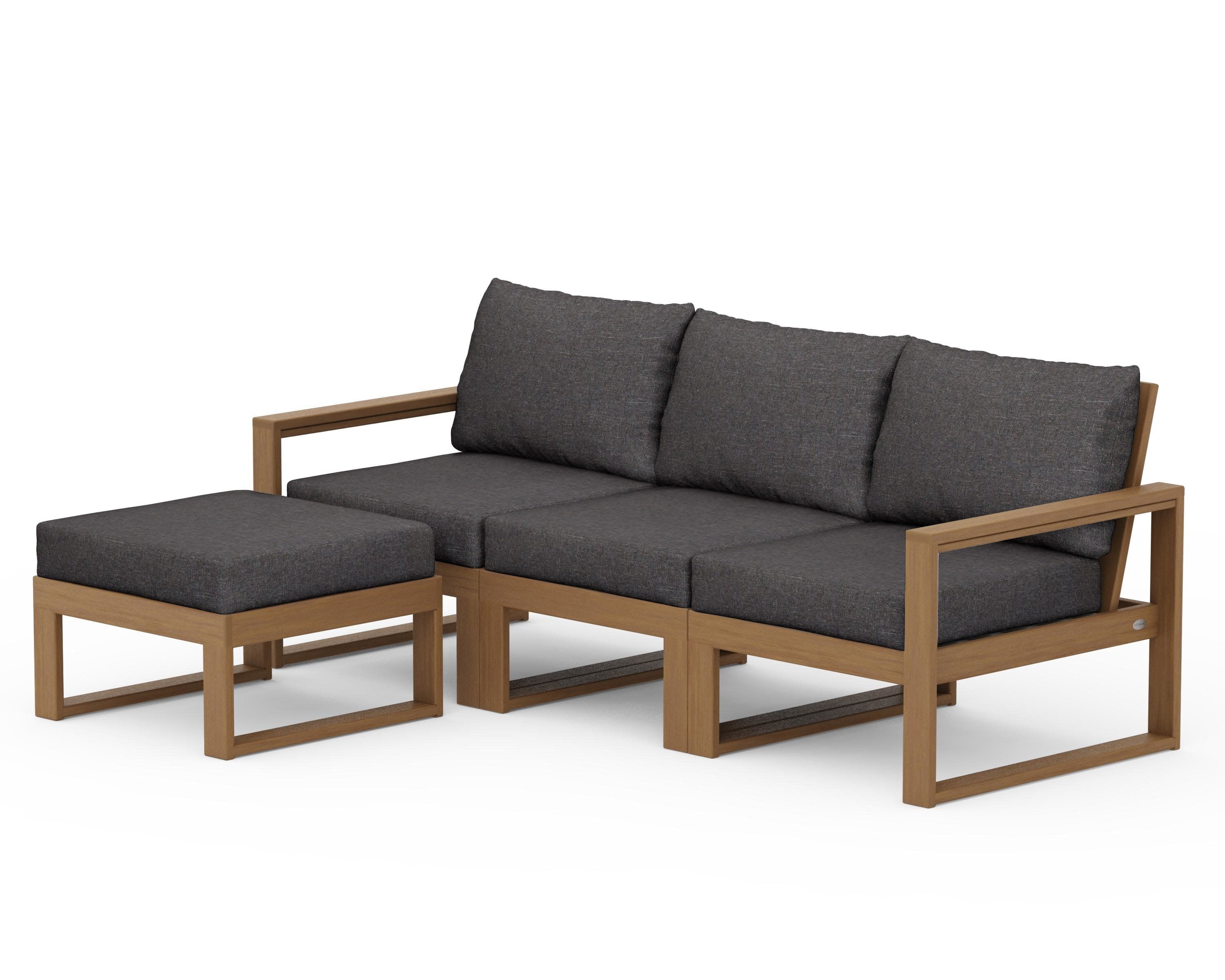 EDGE 4-Piece Modular Deep Seating Set with Ottoman in Natural / Ash Charcoal