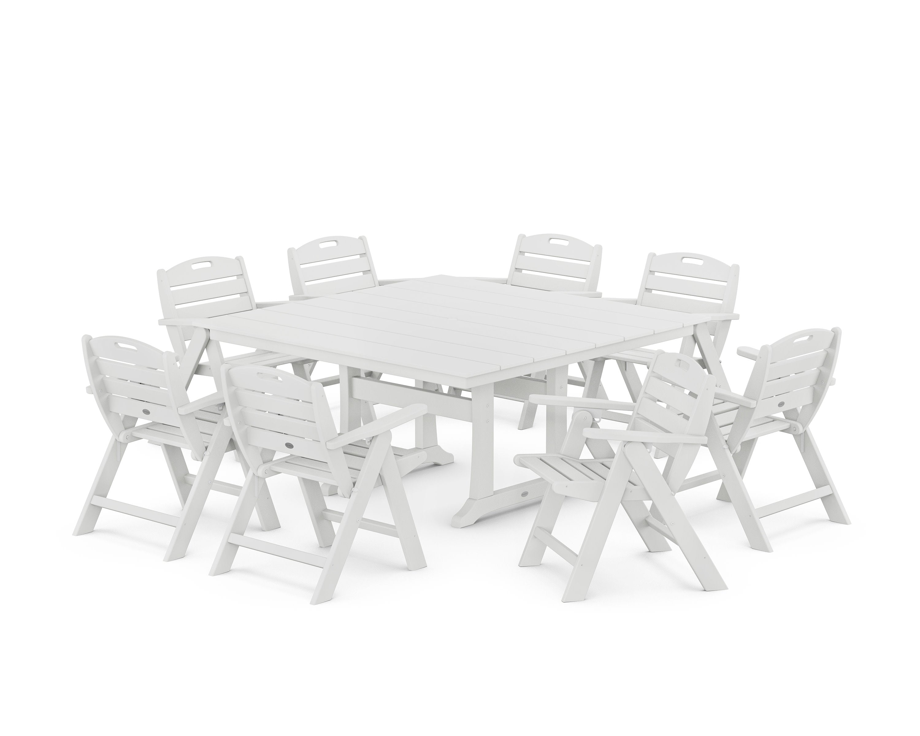 Nautical Lowback 9-Piece Square Farmhouse Dining Set with Trestle Legs in White