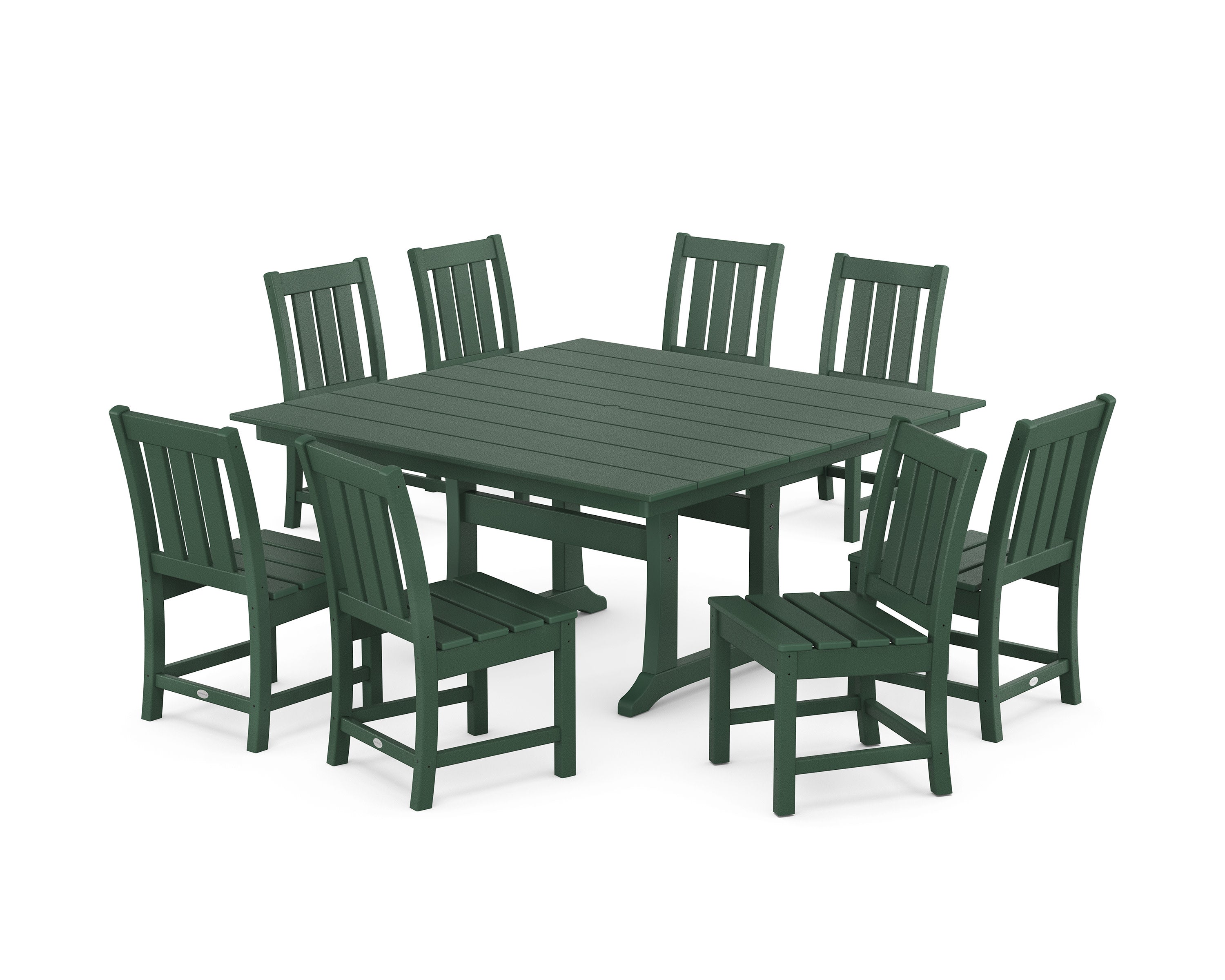 Oxford Side Chair 9-Piece Square Farmhouse Dining Set with Trestle Legs in Green