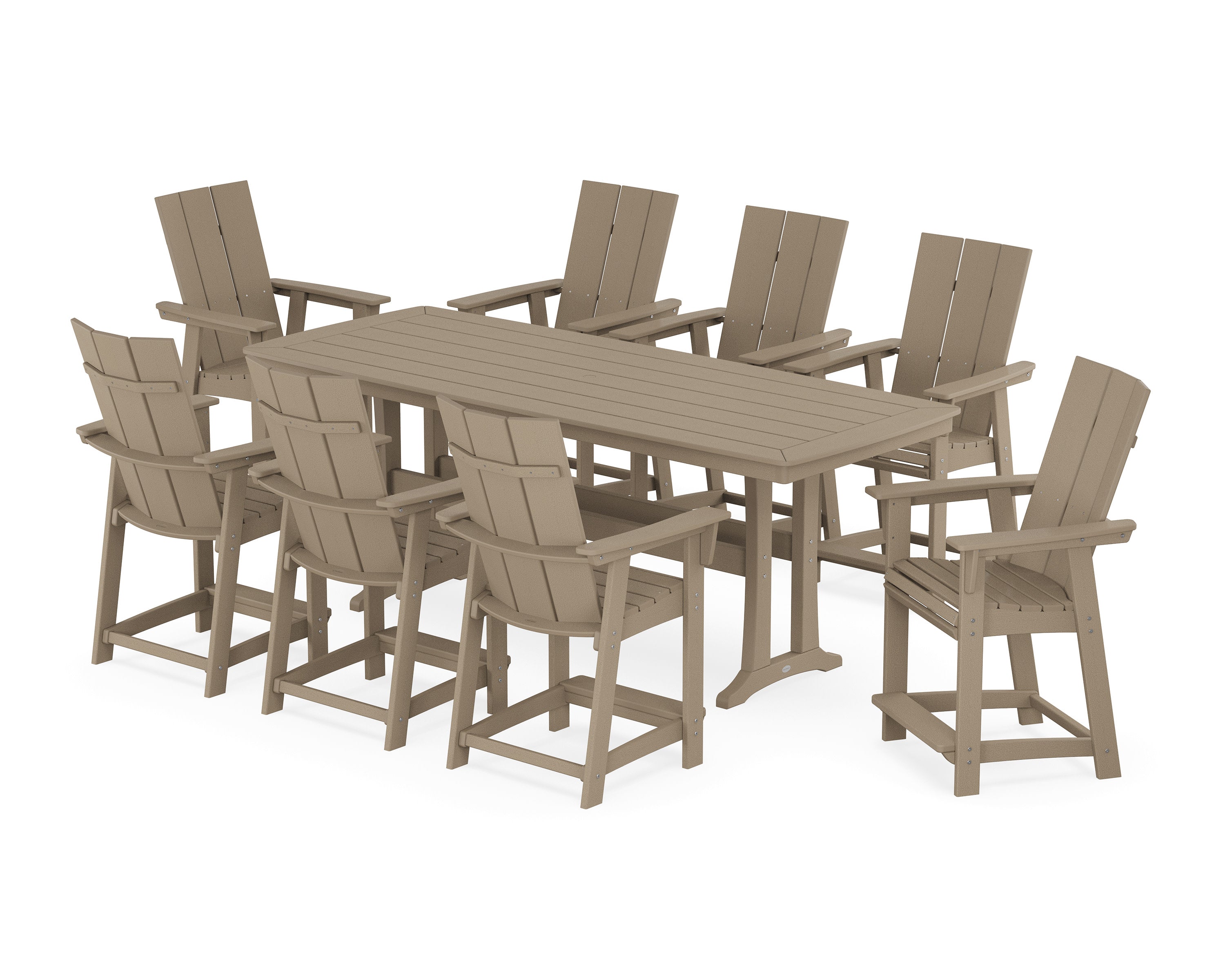 Modern Curveback Adirondack 9-Piece Counter Set with Trestle Legs in Vintage Sahara