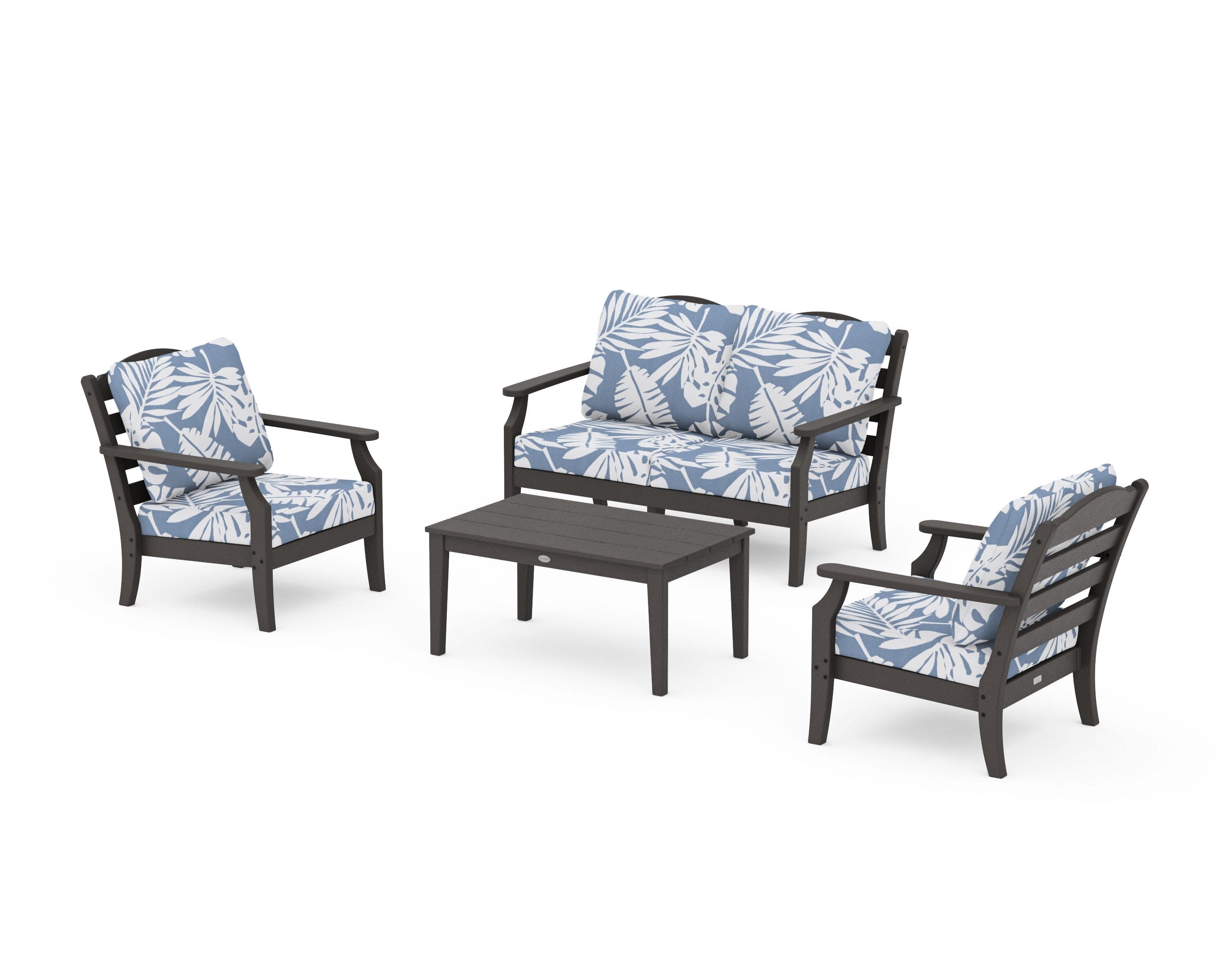 Savannah 4-Piece Deep Seating Set with Loveseat in Vintage Coffee / Leaf Sky Blue
