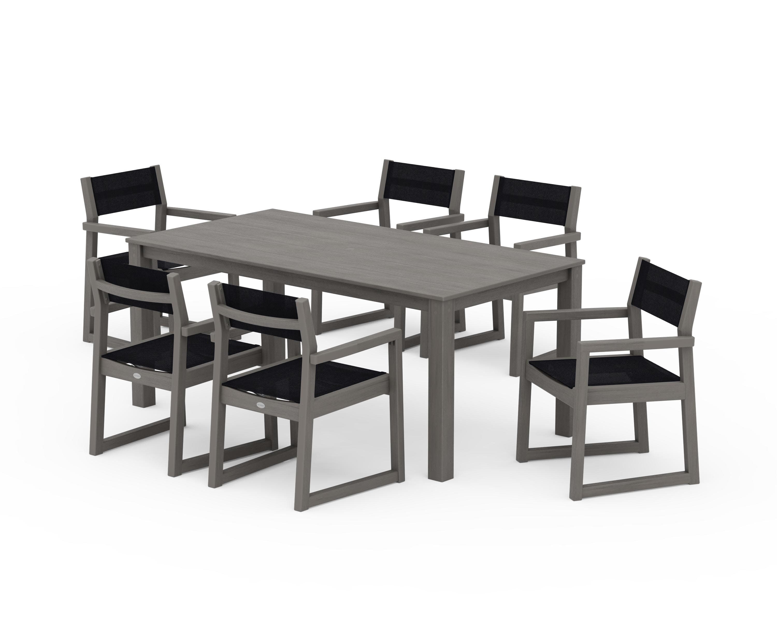EDGE Sling Arm Chair 7-Piece Parsons Dining Set in Driftwood / Black Sling