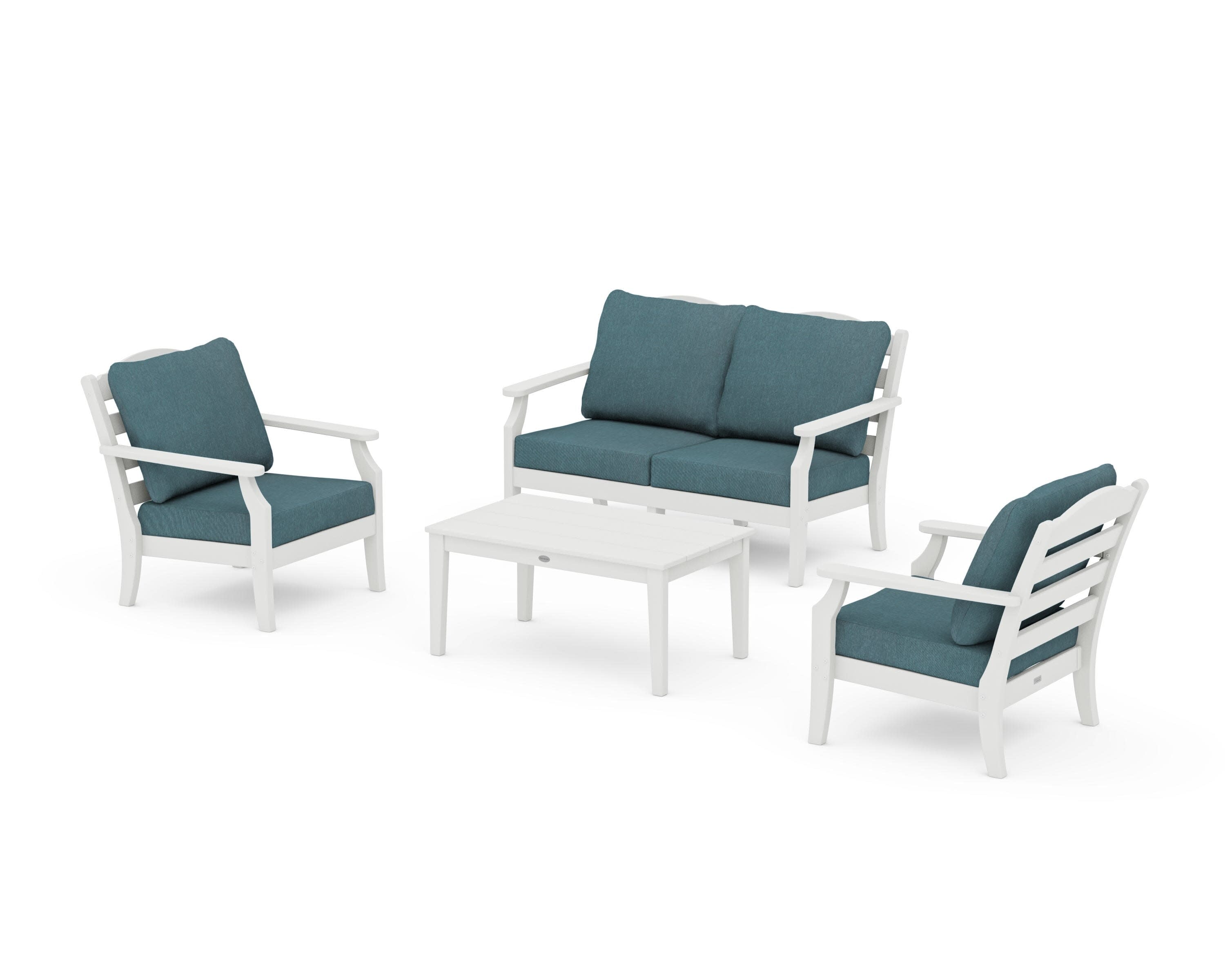 Savannah 4-Piece Deep Seating Set with Loveseat in Vintage White / Ocean Teal