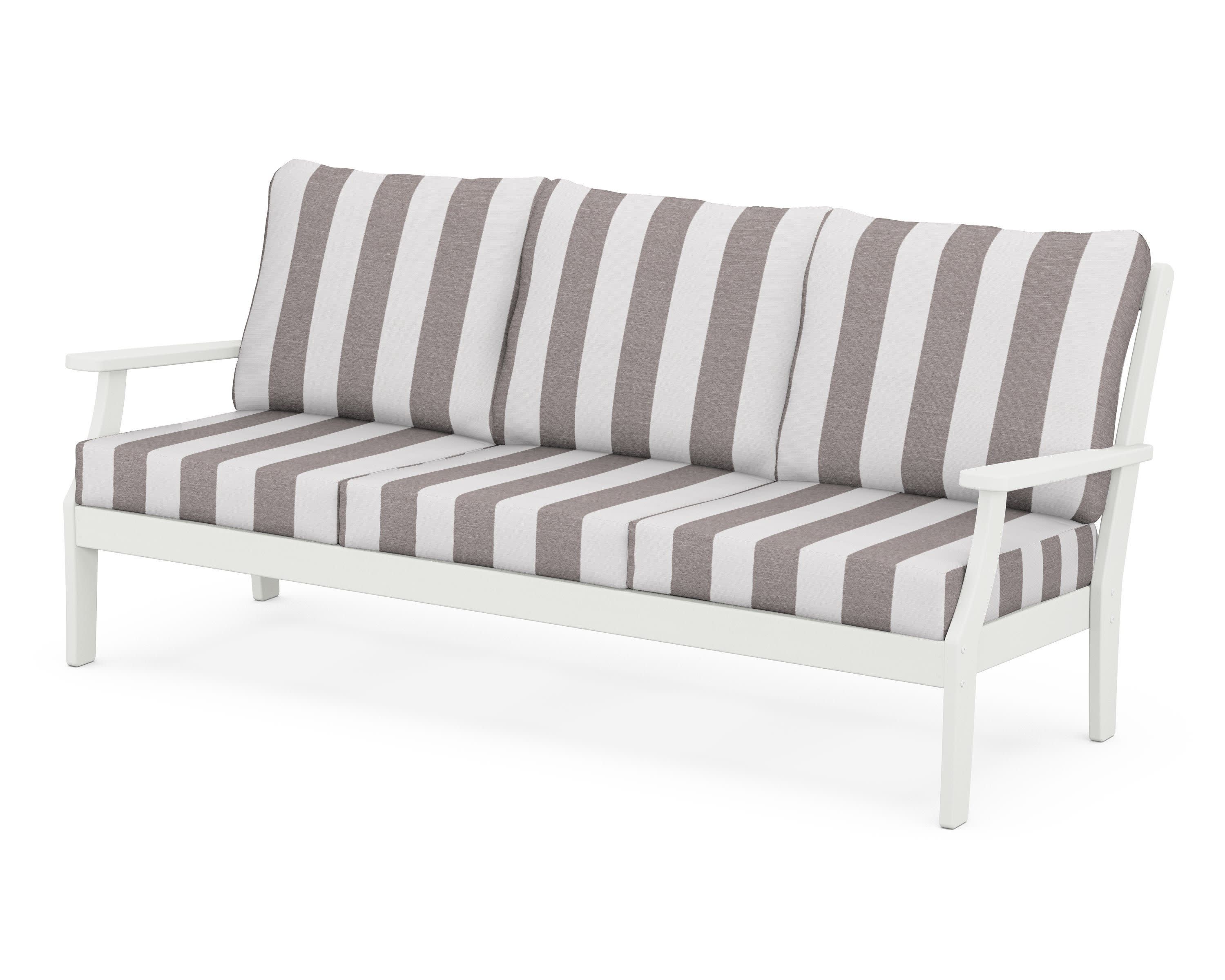 Braxton Deep Seating Sofa in Vintage White / Cabana Stripe Grey Mist
