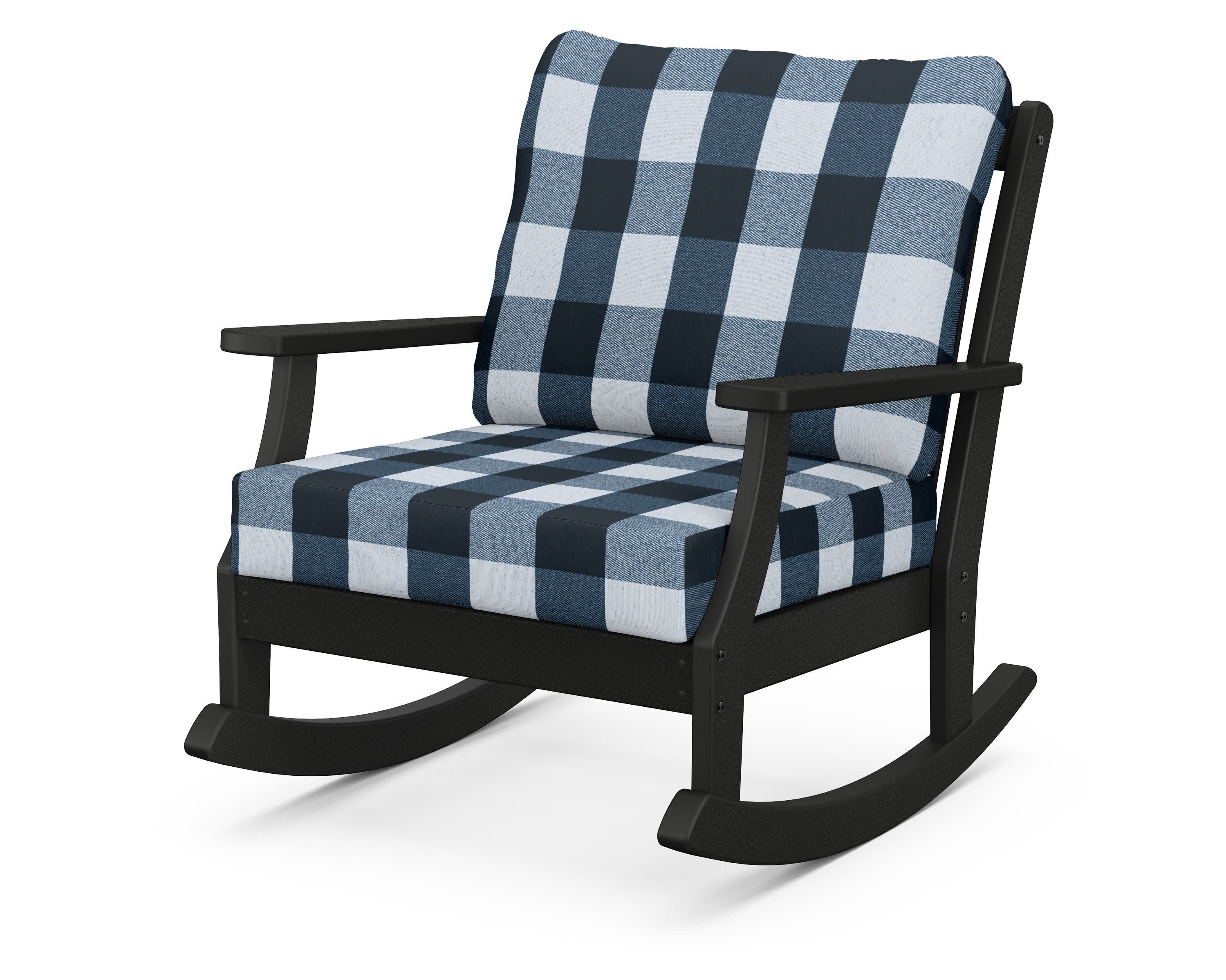 Braxton Deep Seating Rocking Chair in Black / Buffalo Plaid Marine Indigo