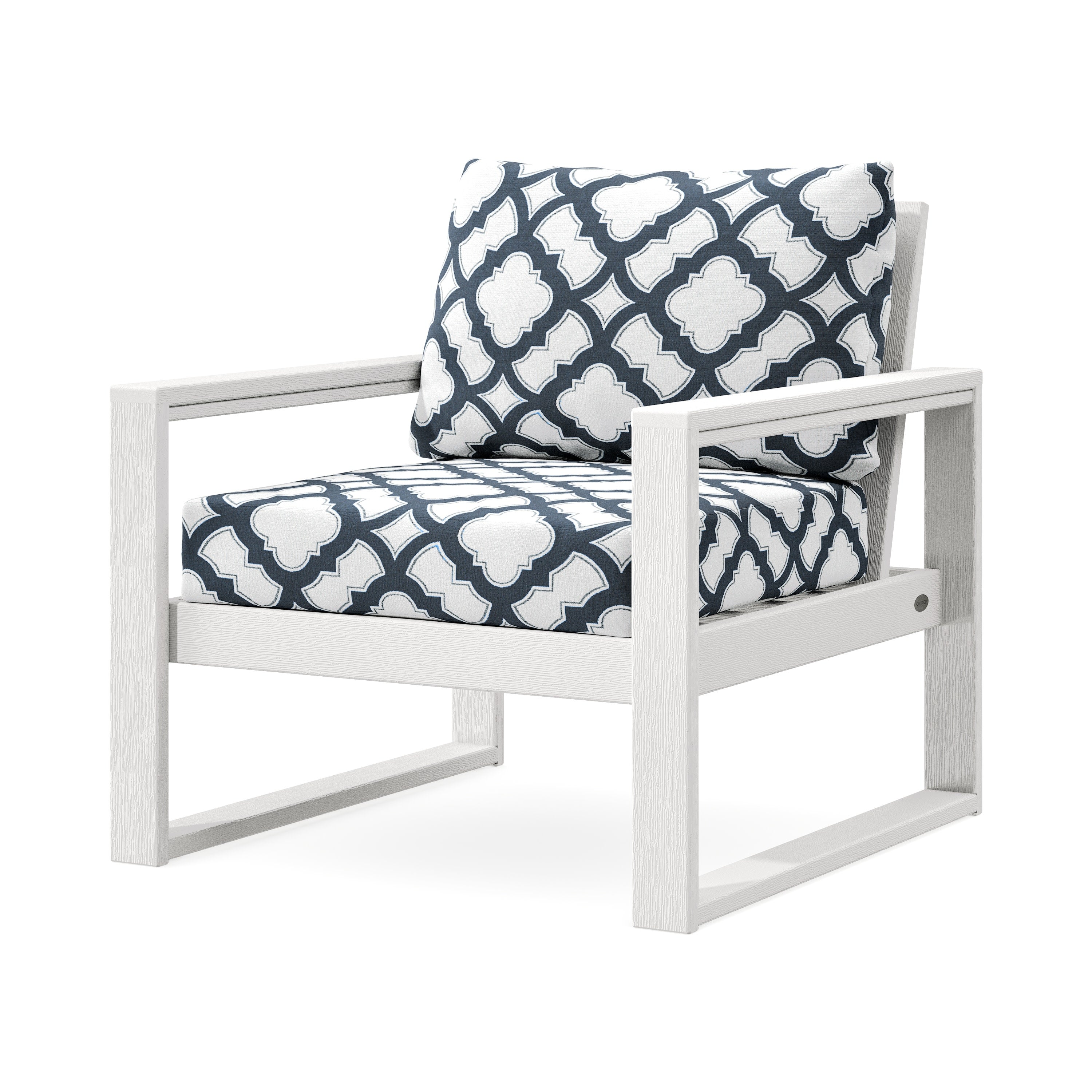 EDGE Club Chair in Vintage White / Trellis Marine Indigo