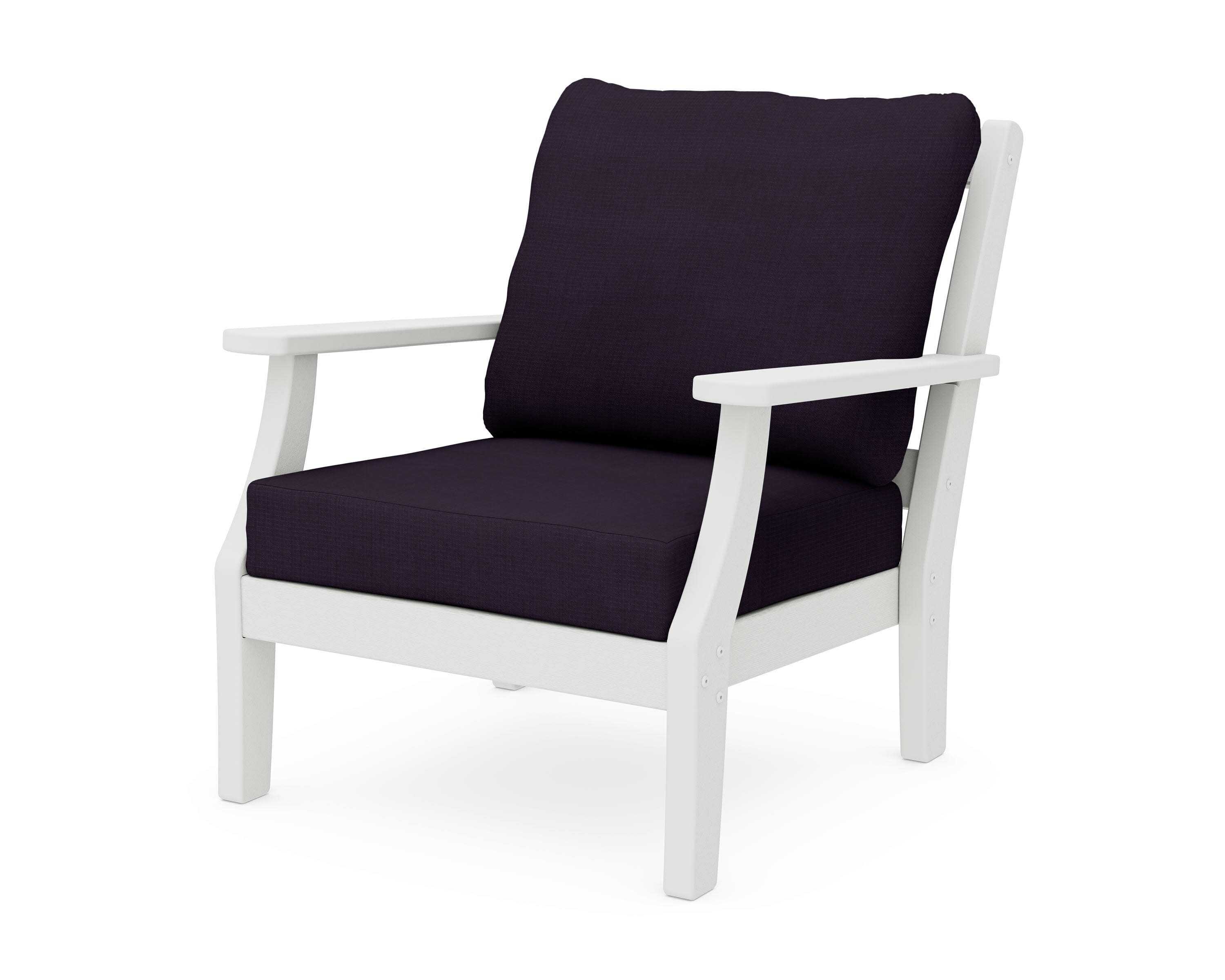 Chinoiserie Deep Seating Chair in Vintage White / Navy Linen