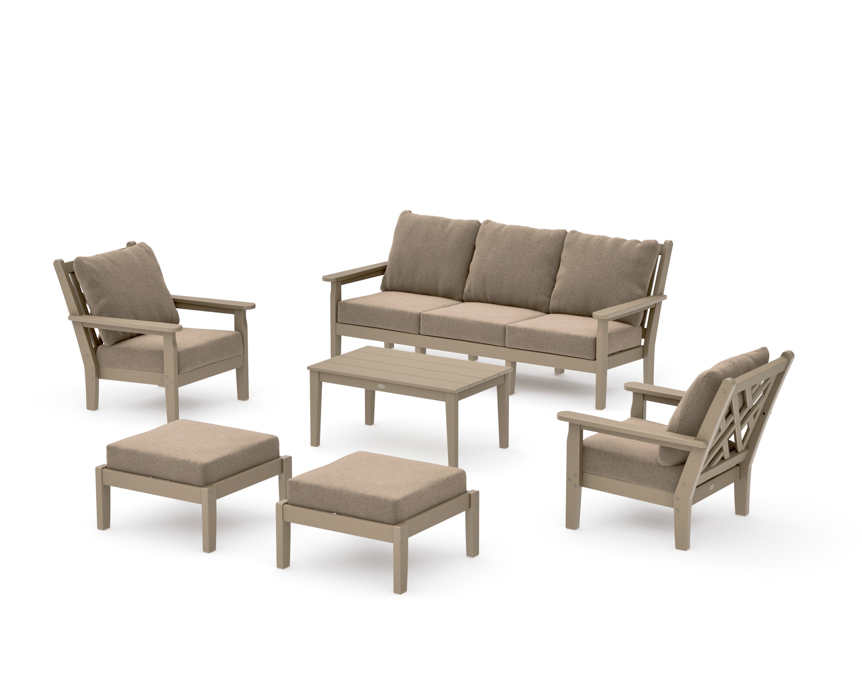 Chippendale 6-Piece Lounge Sofa Set in Vintage Sahara / Spiced Burlap