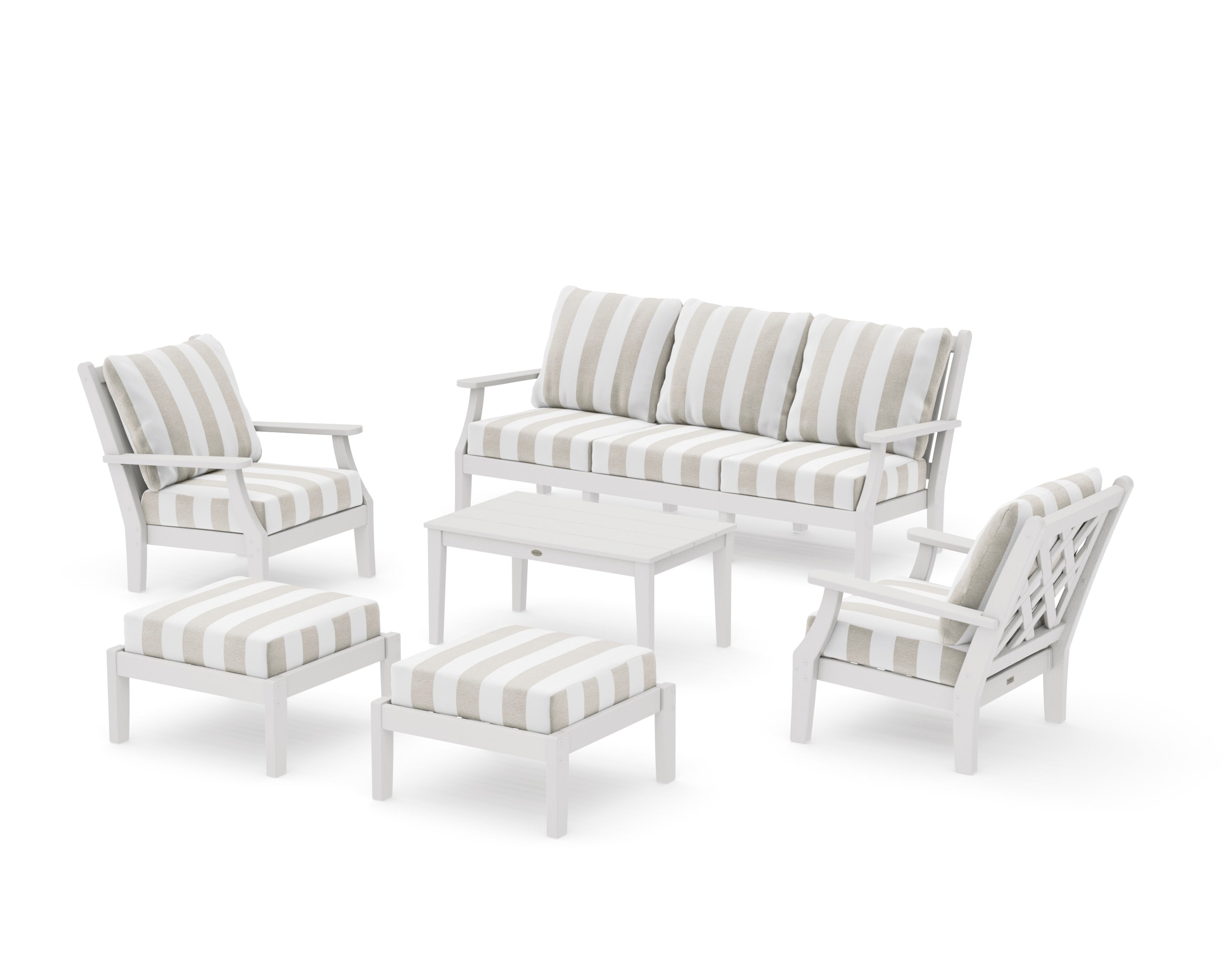 Wovendale 6-Piece Lounge Sofa Set in Vintage White / Cabana Stripe Dune Burlap