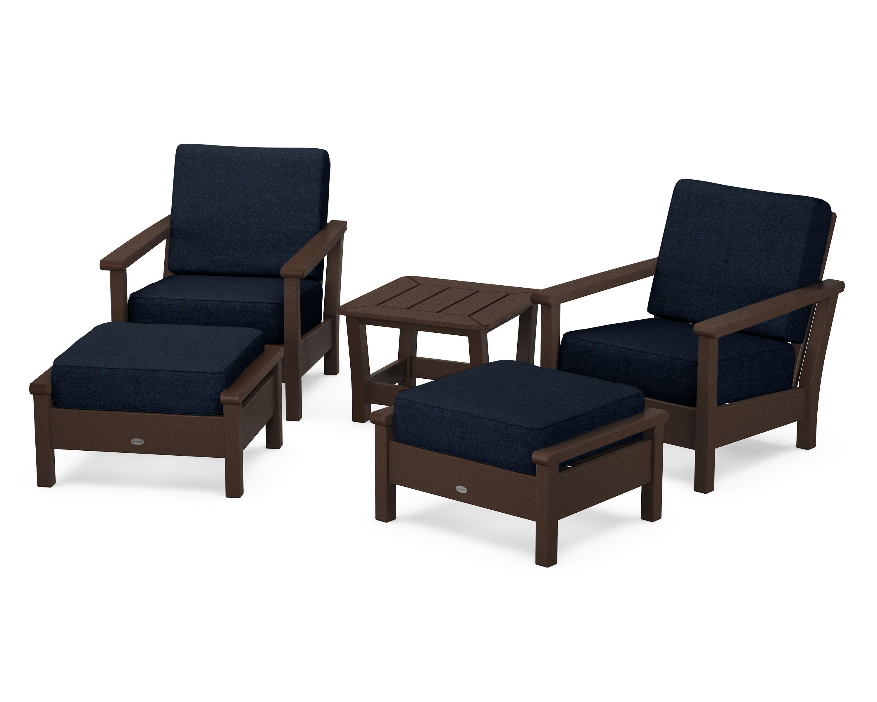 Harbour 5-Piece Deep Seating Chair Set in Mahogany / Marine Indigo