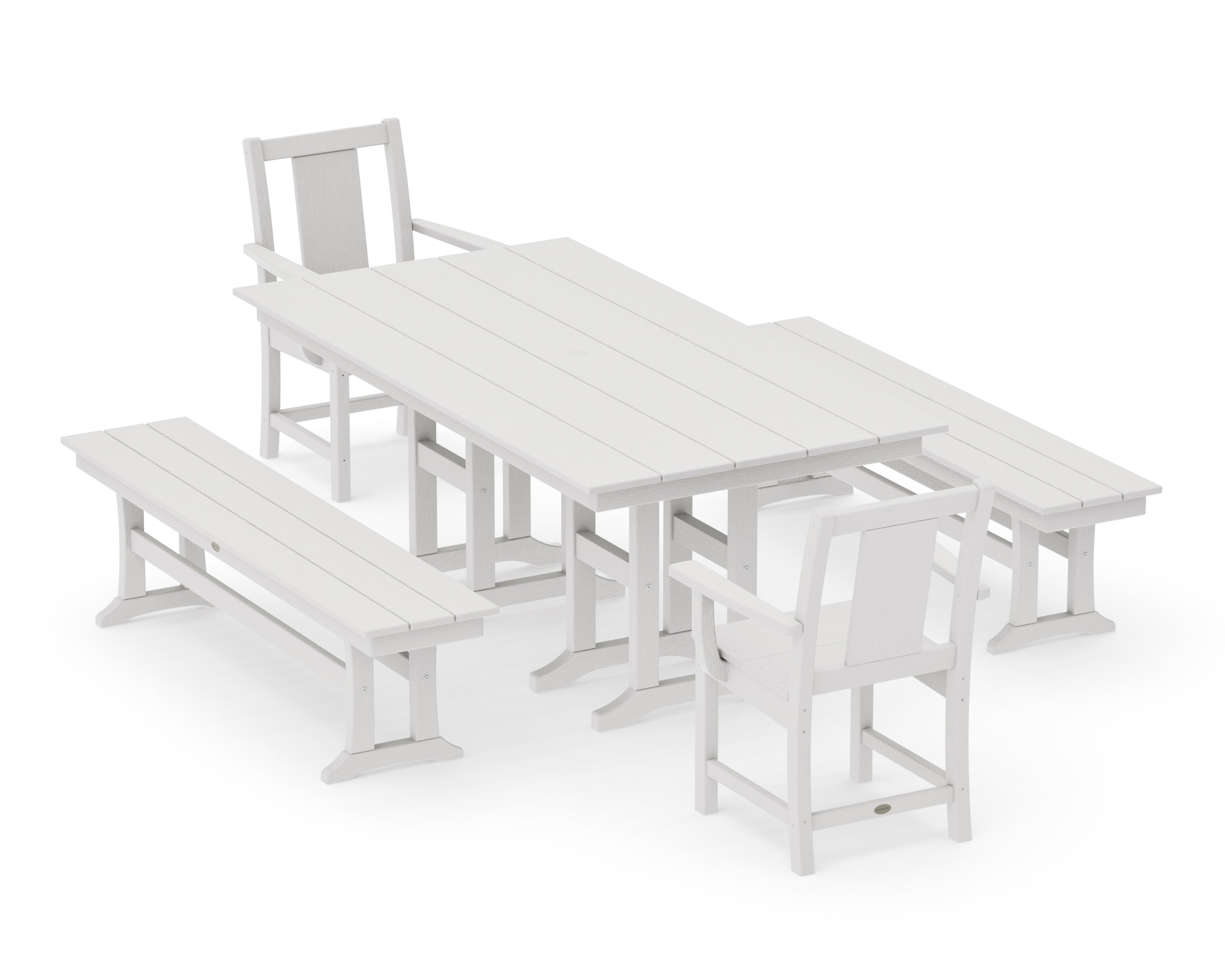 Prairie 5-Piece Farmhouse Dining Set with Benches in Vintage White