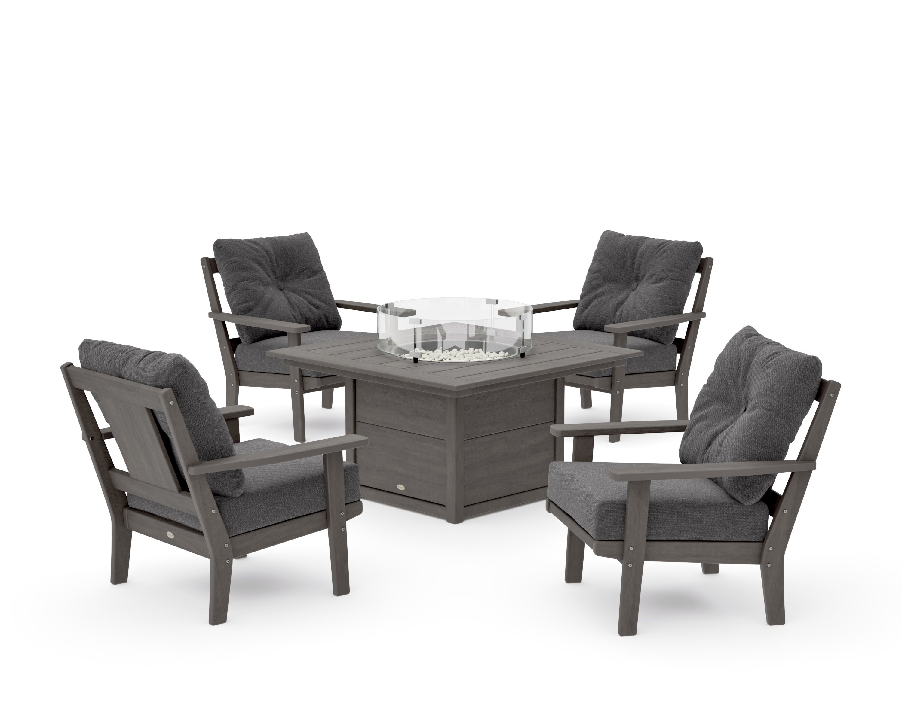 Prairie 5-Piece Deep Seating Set with Fire Pit Table in Driftwood / Ash Charcoal