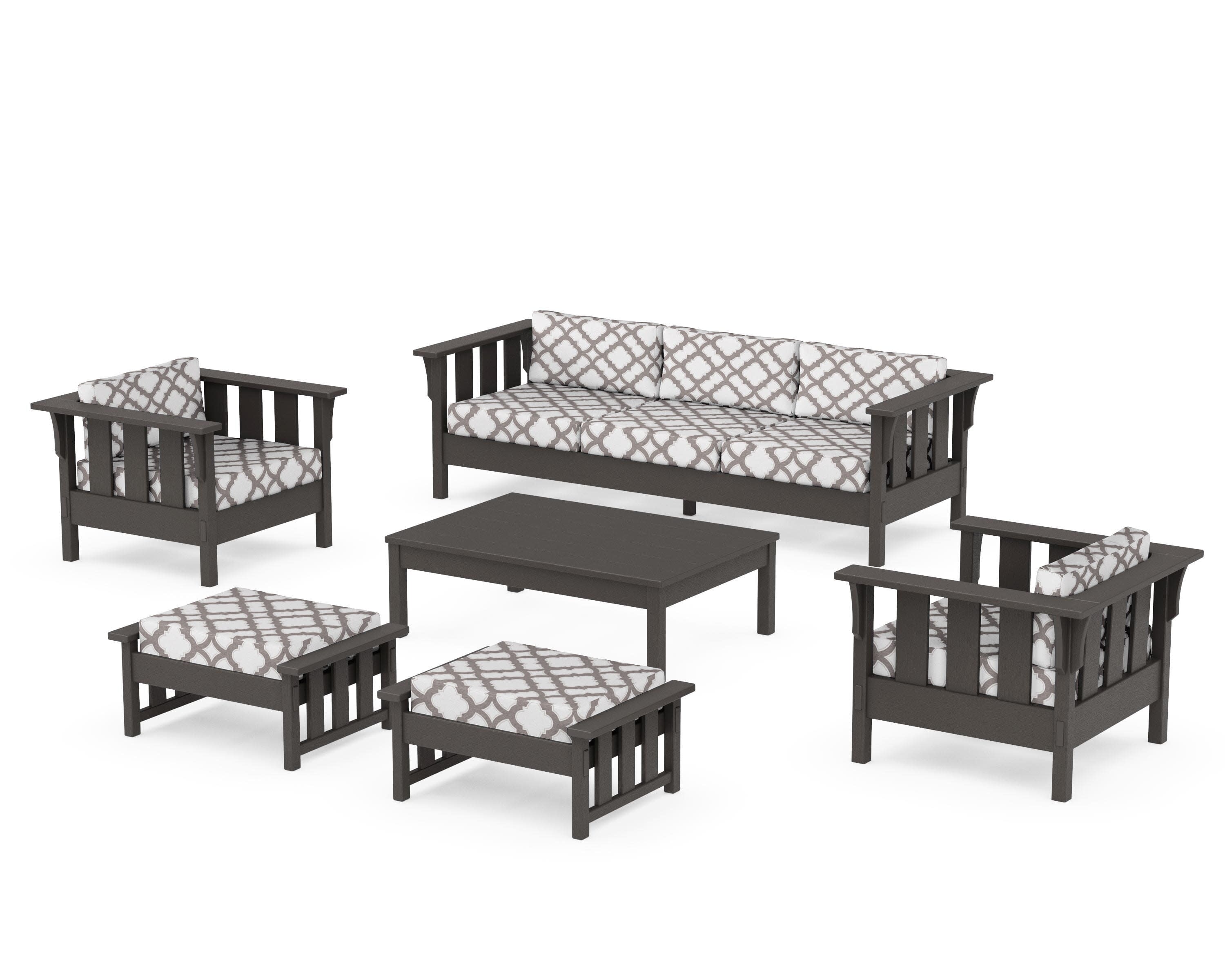 Acadia 6-Piece Lounge Sofa Set in Vintage Coffee / Trellis Grey Mist