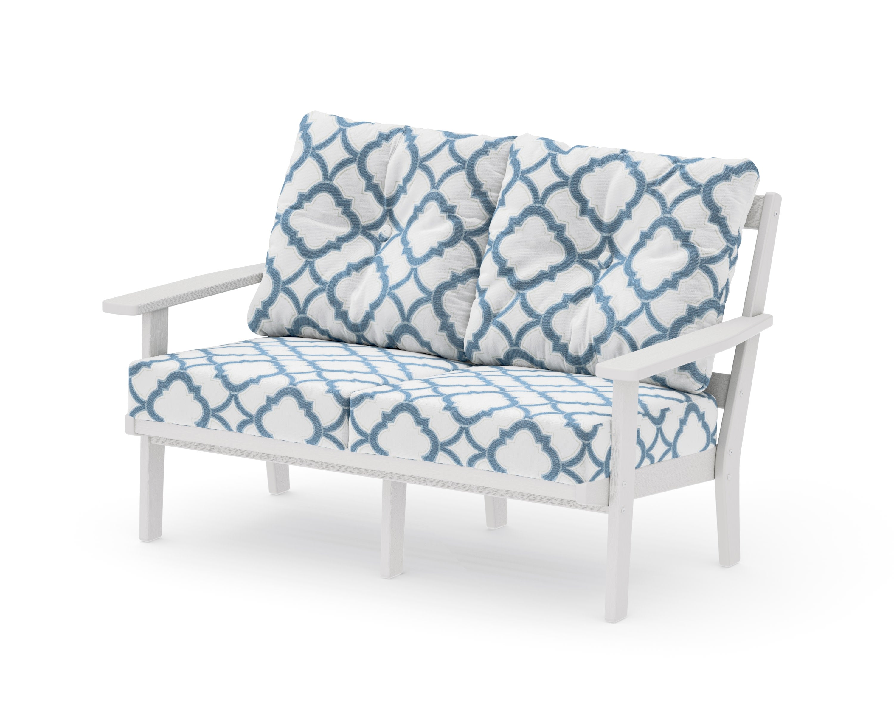 Oxford Deep SeatingLoveseat in Vintage White / Trellis Sky Blue